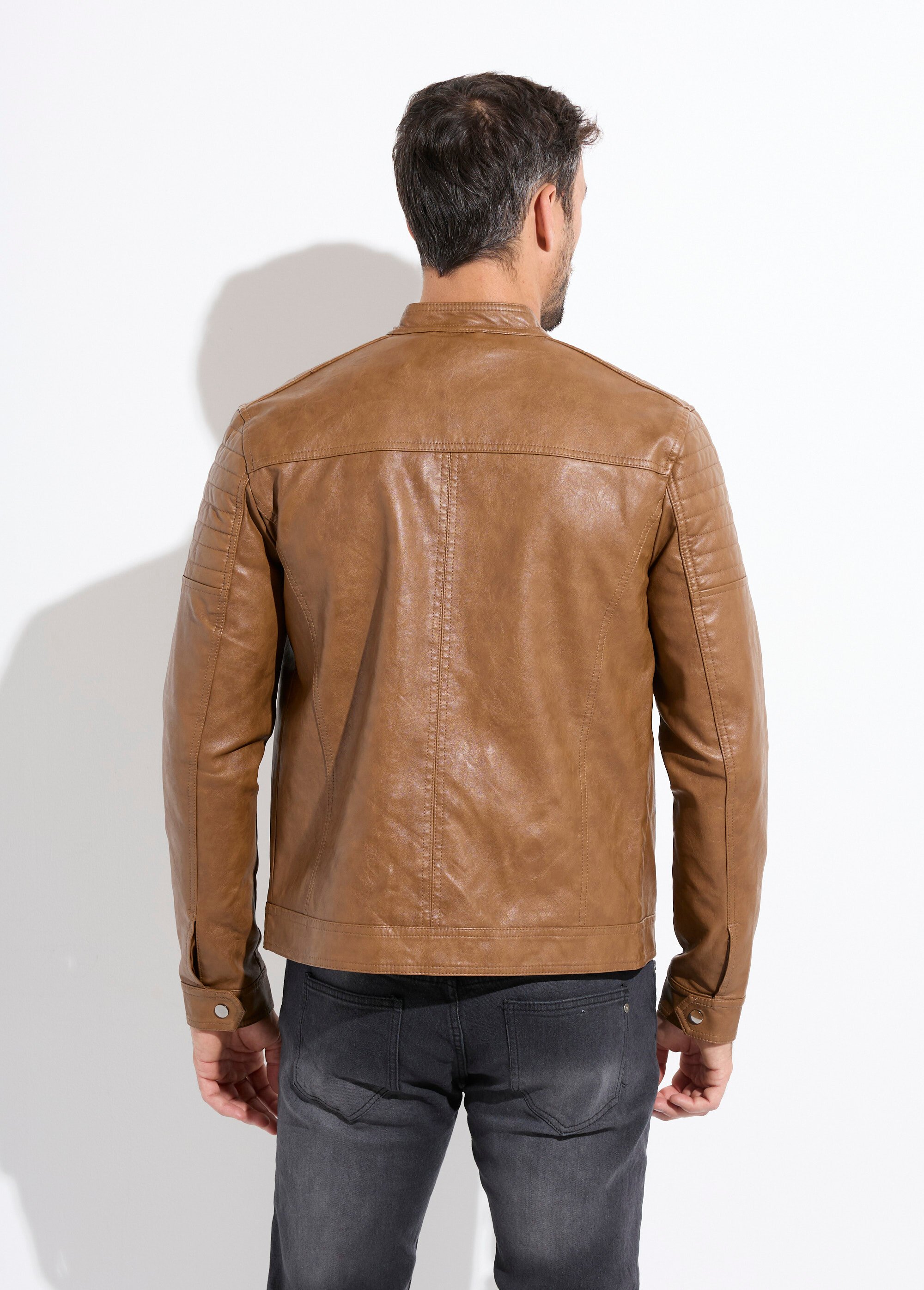 Blouson simili cuir zippé style motard
