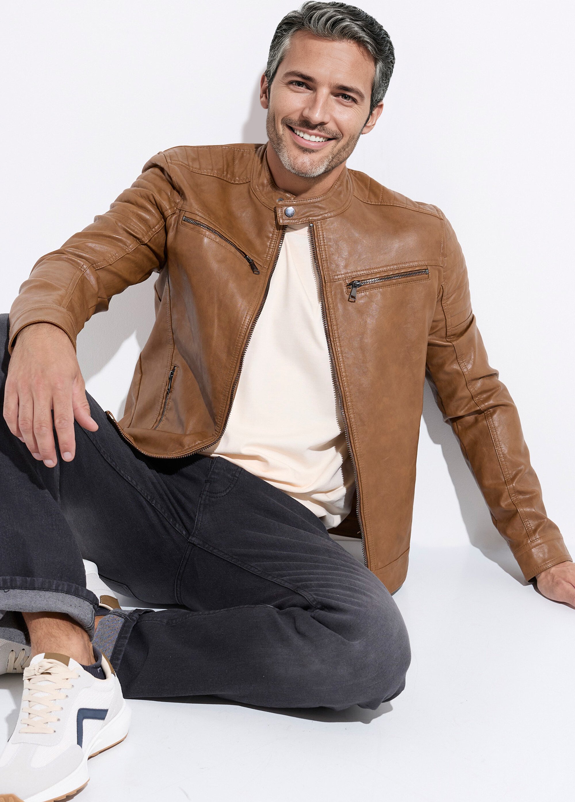 Blouson simili cuir zippé style motard