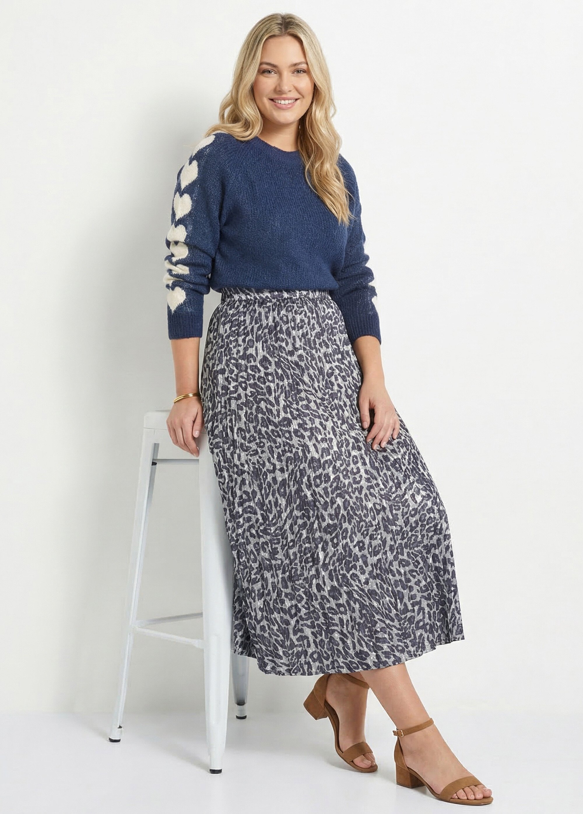 Jupe longue plissée léopard métallisé