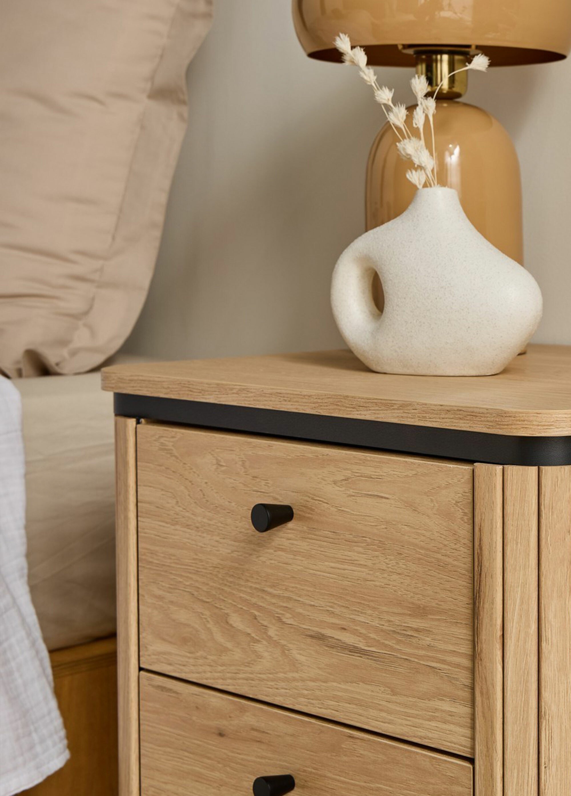 MALAGA Chevet 2 tirors effet rainuré BEIGE CAL-14882133 DE2