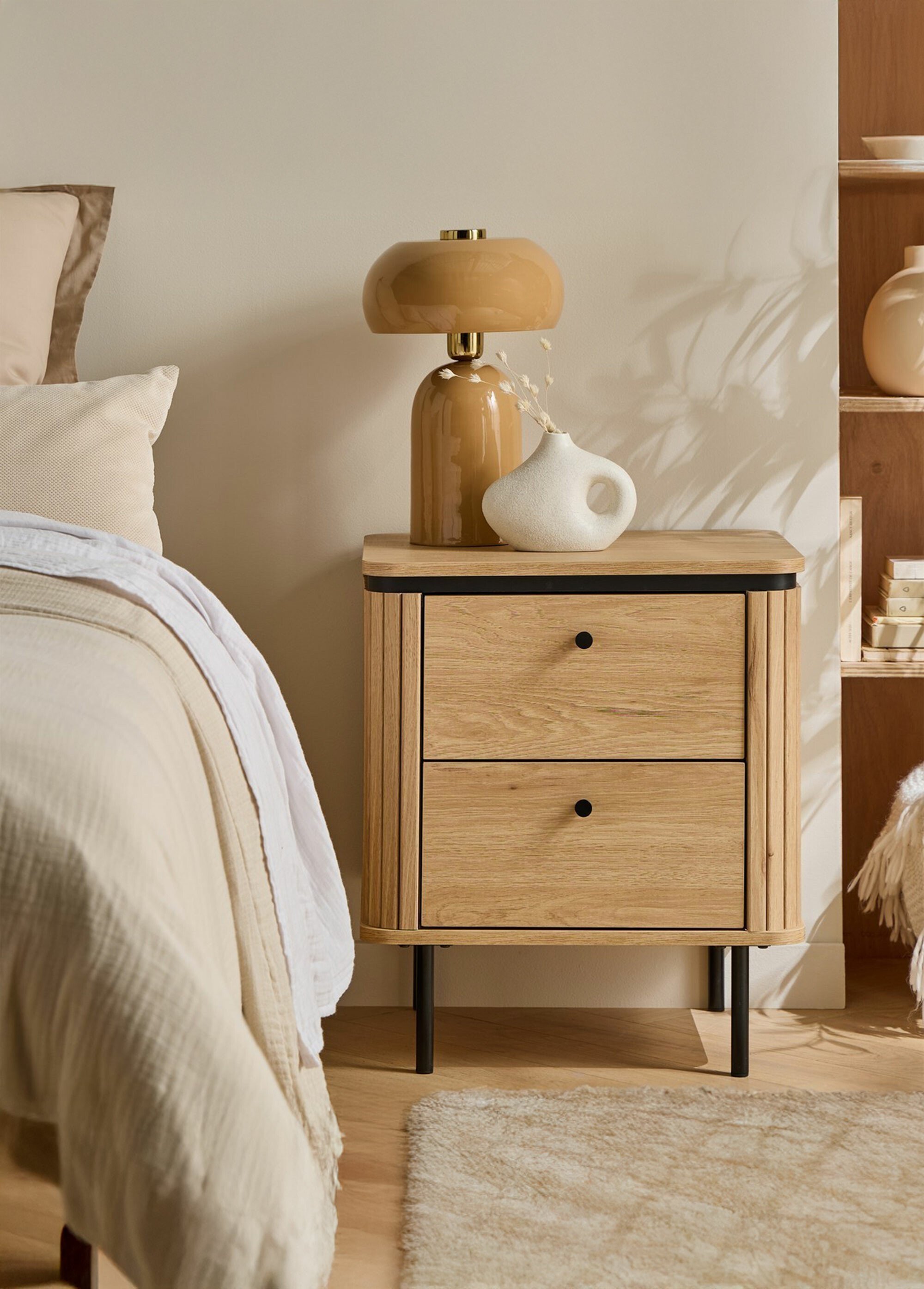 MALAGA Chevet 2 tirors effet rainuré BEIGE CAL-14882133 SI1