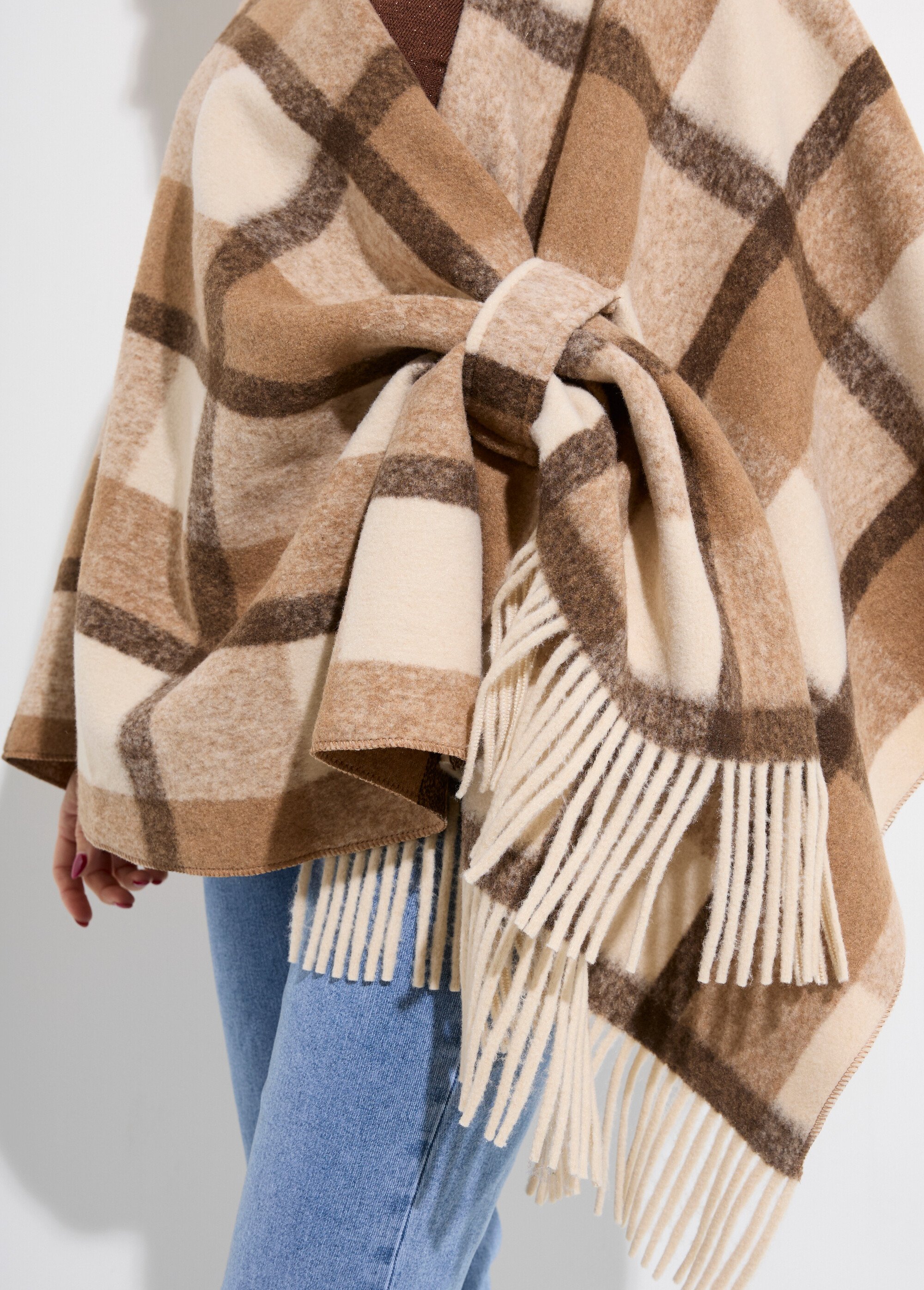 Manteau cape à carreaux aspect lainage Femme Beige LBV-831 DE1
