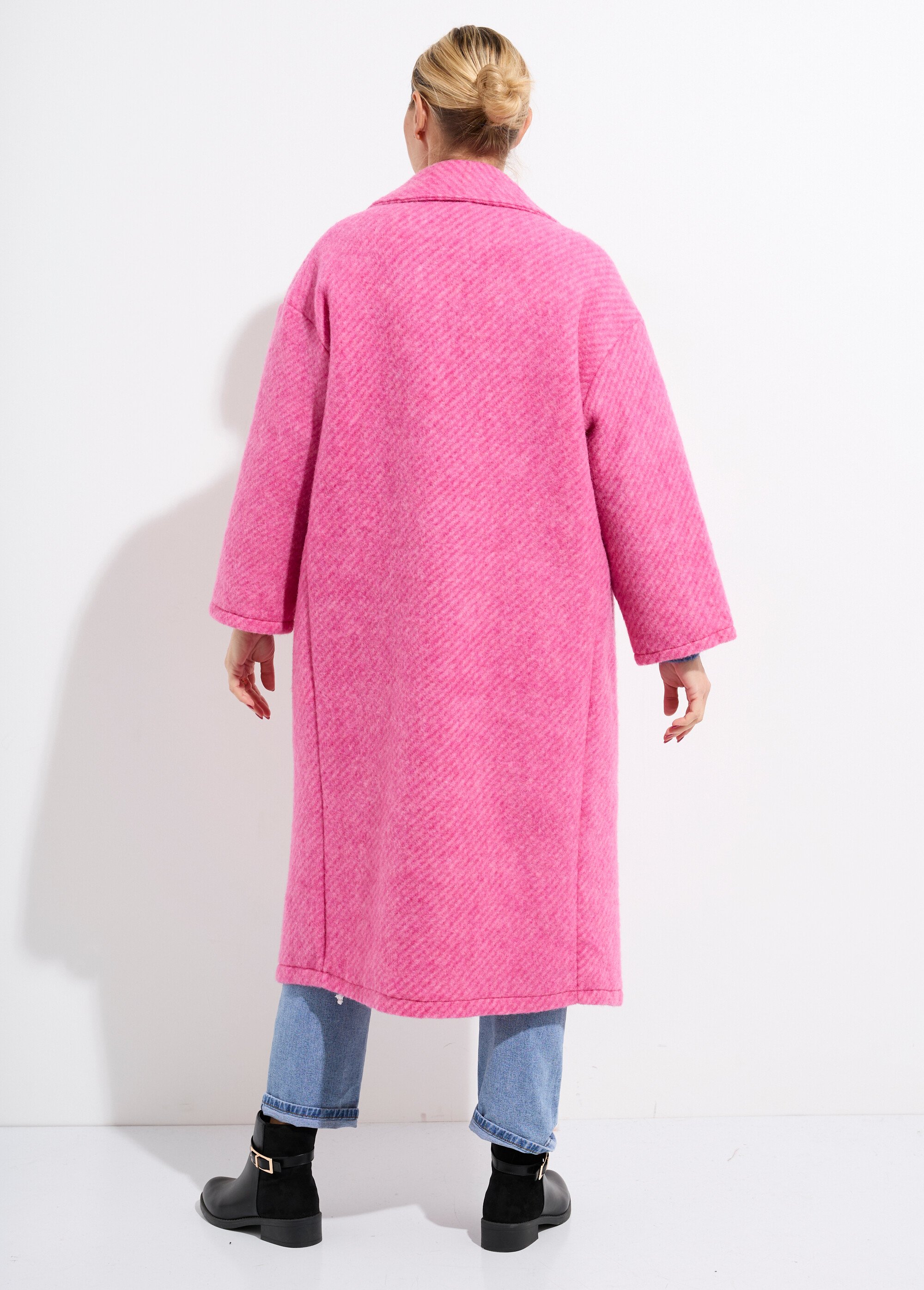 Manteau long en lainage chaud motif strié Femme Rose LBV-9009R DO1