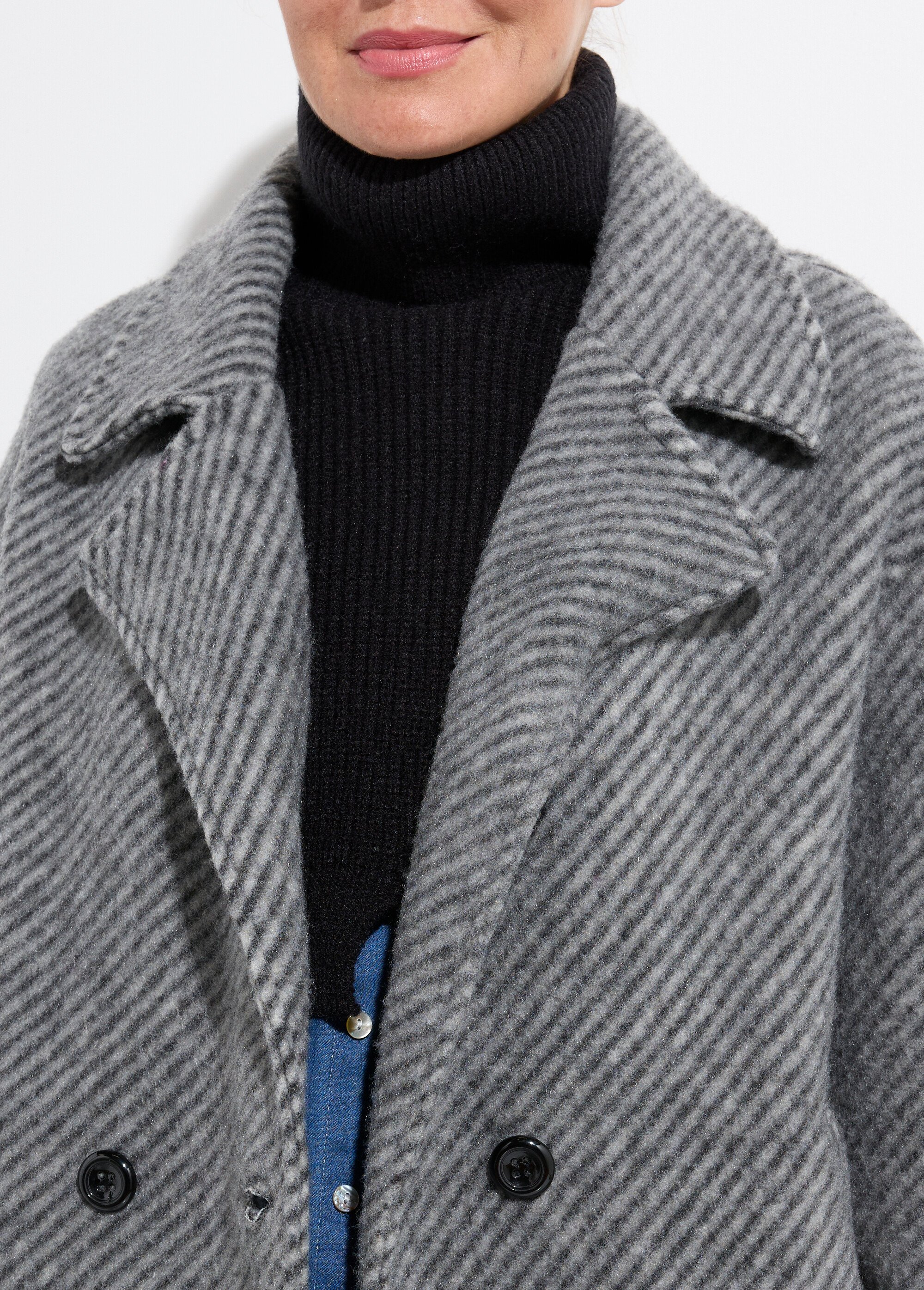 Manteau long strié chaud, avec laine