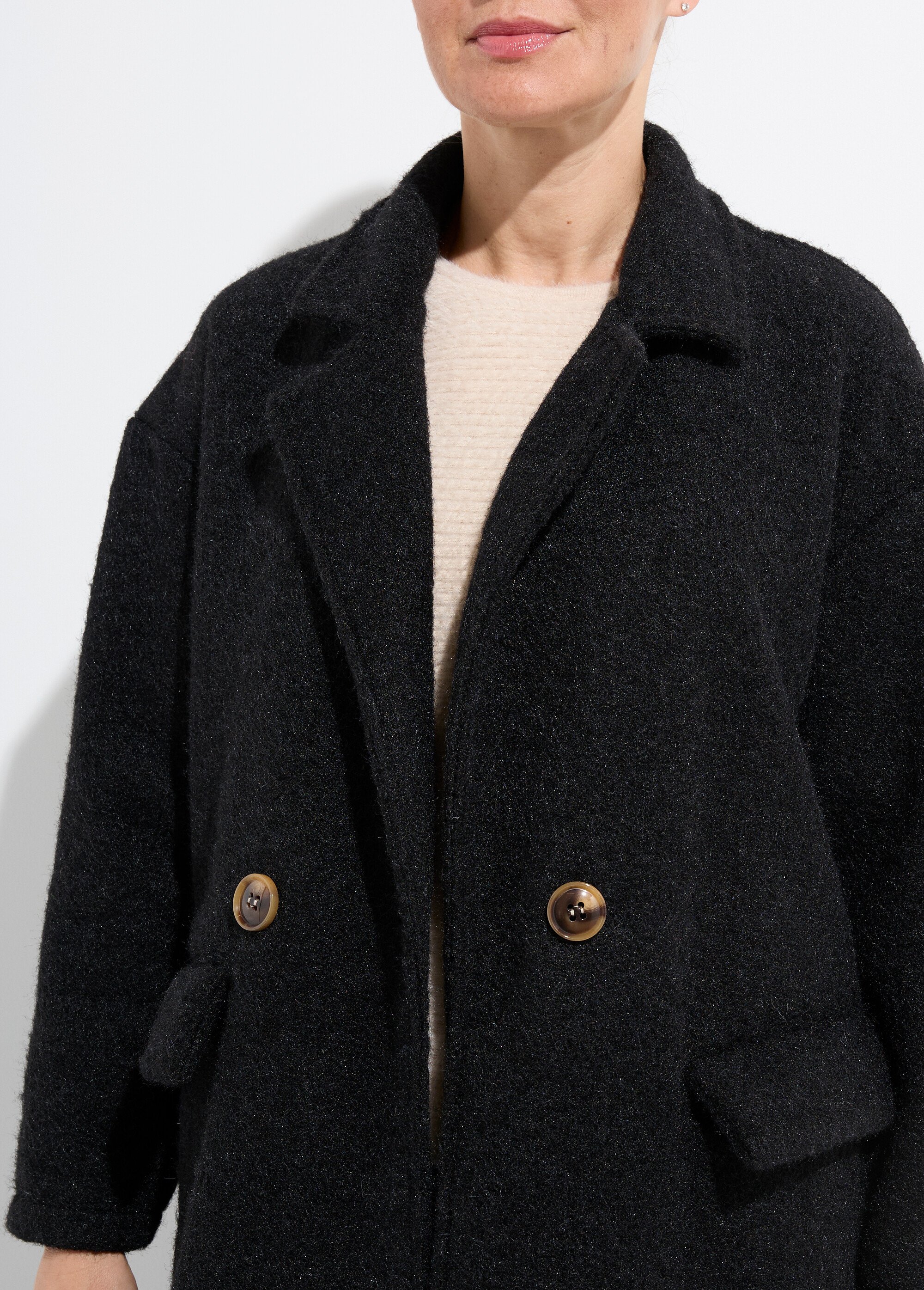 Manteau long façon laine bouillie Femme Noir LBV-25085 DE1