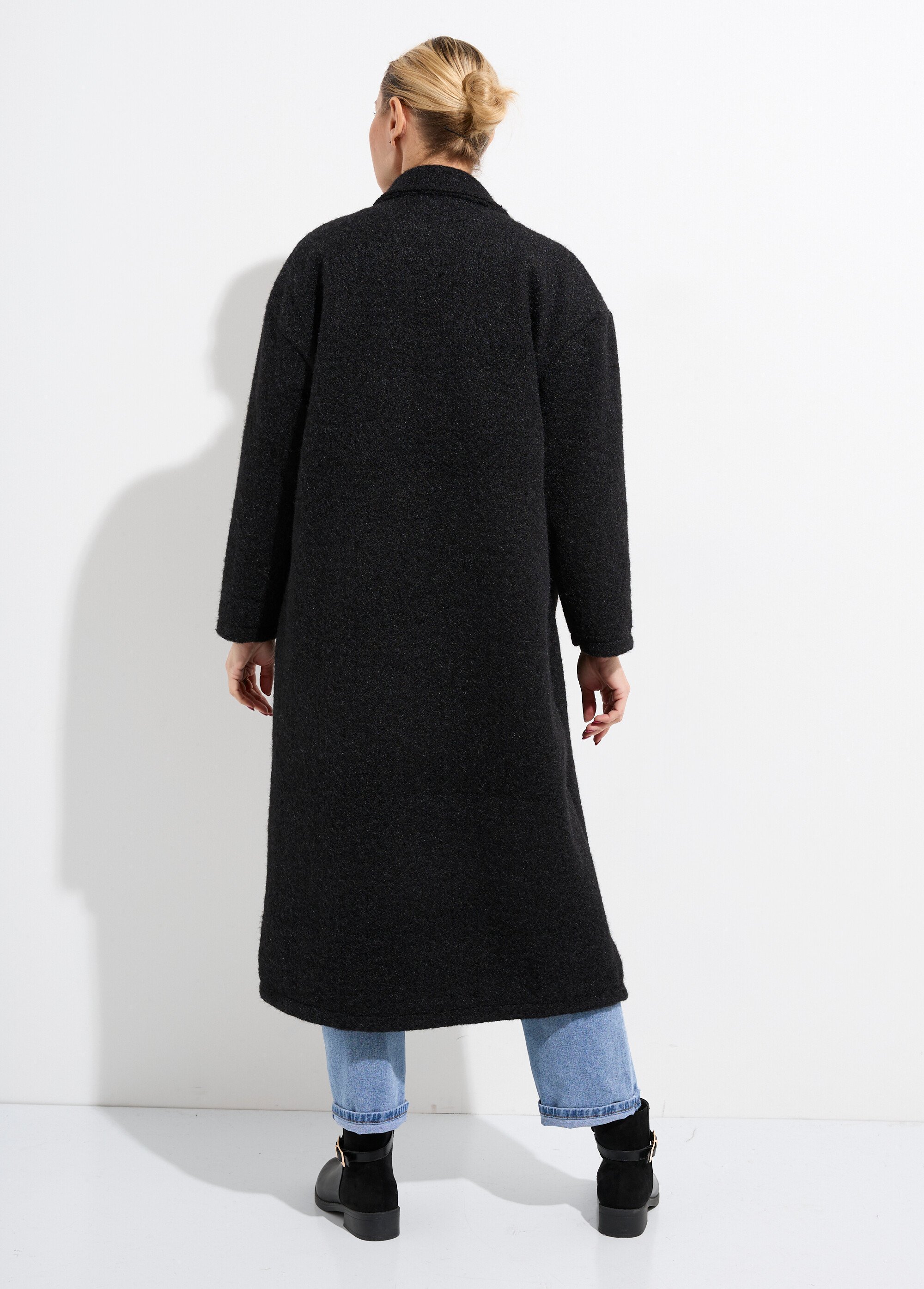 Manteau long façon laine bouillie Femme Noir LBV-25085 DO1