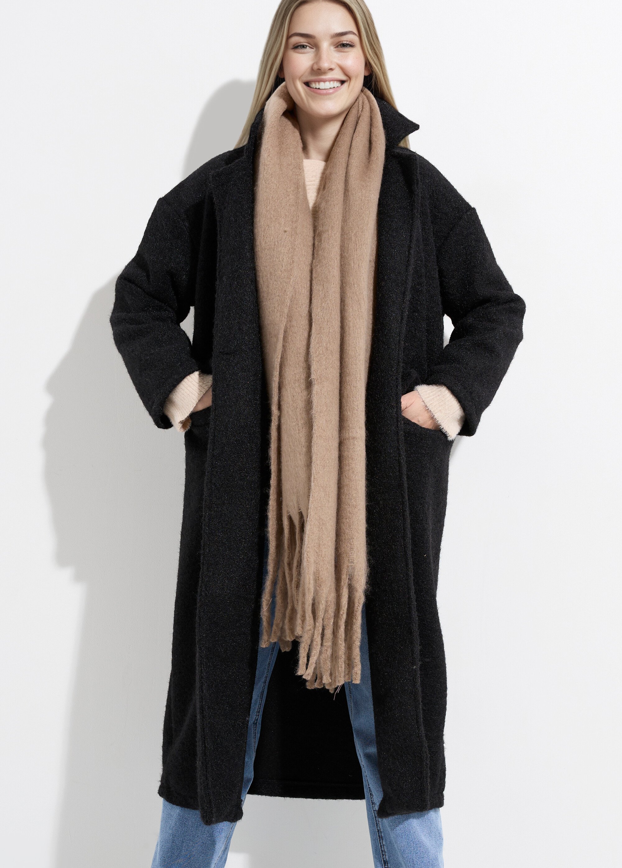 Manteau long façon laine bouillie Femme Noir LBV-25085 MV1