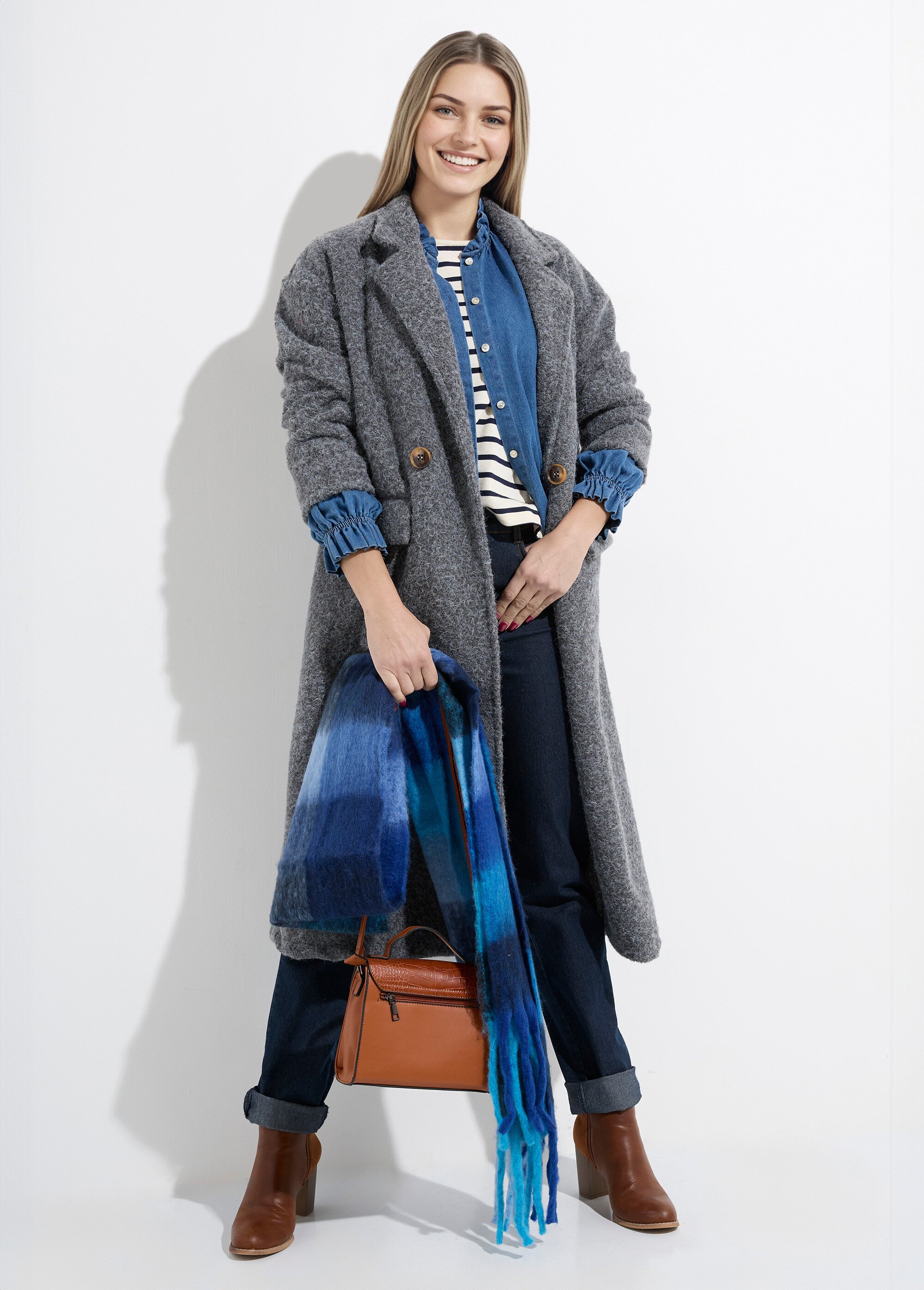 Manteau long façon laine bouillie Femme Gris LBV-25085 SI1