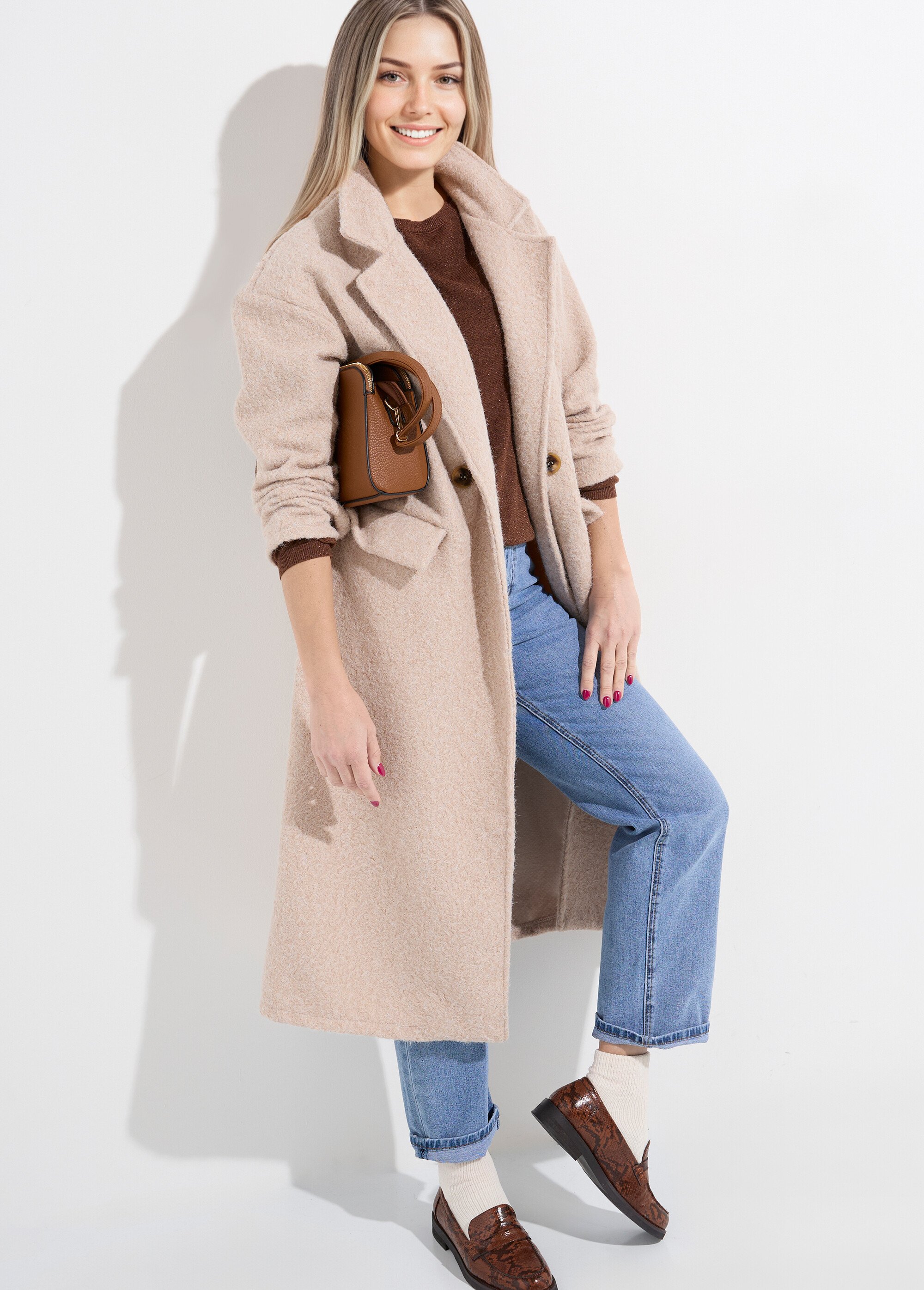 Manteau long façon laine bouillie