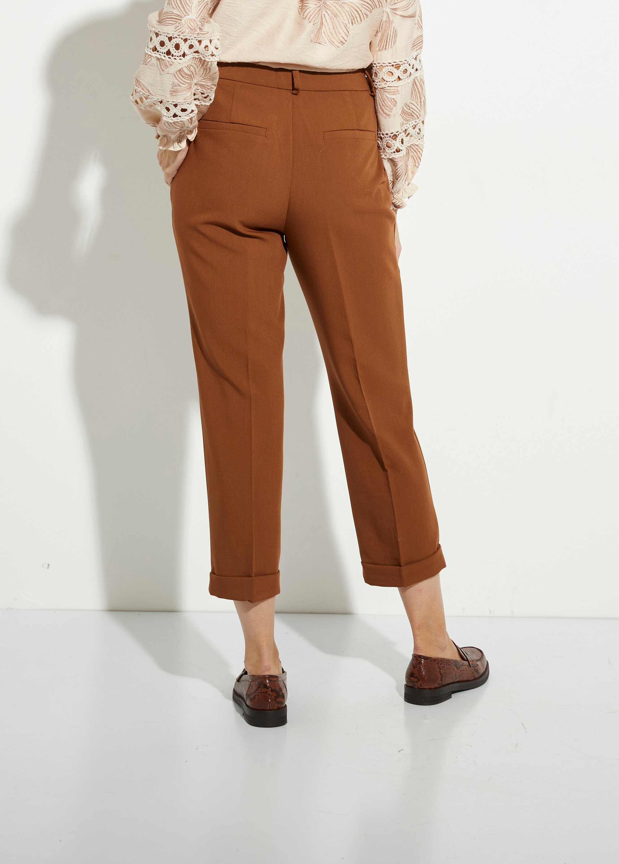 Pantalon cigarette à revers chic Femme Beige OR-C2031 DO1