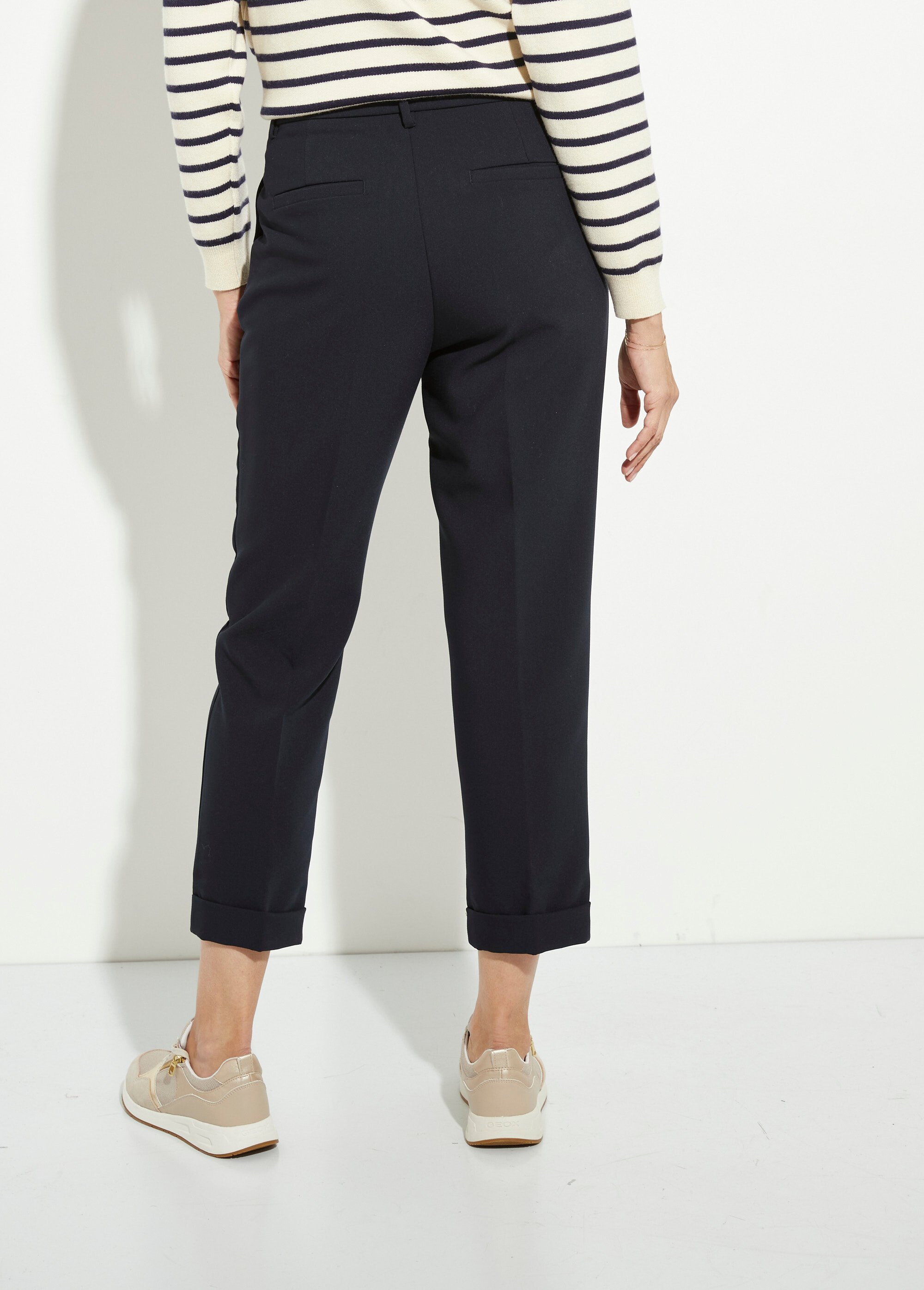 Pantalon cigarette à revers chic Femme Bleu OR-C2031 DO1