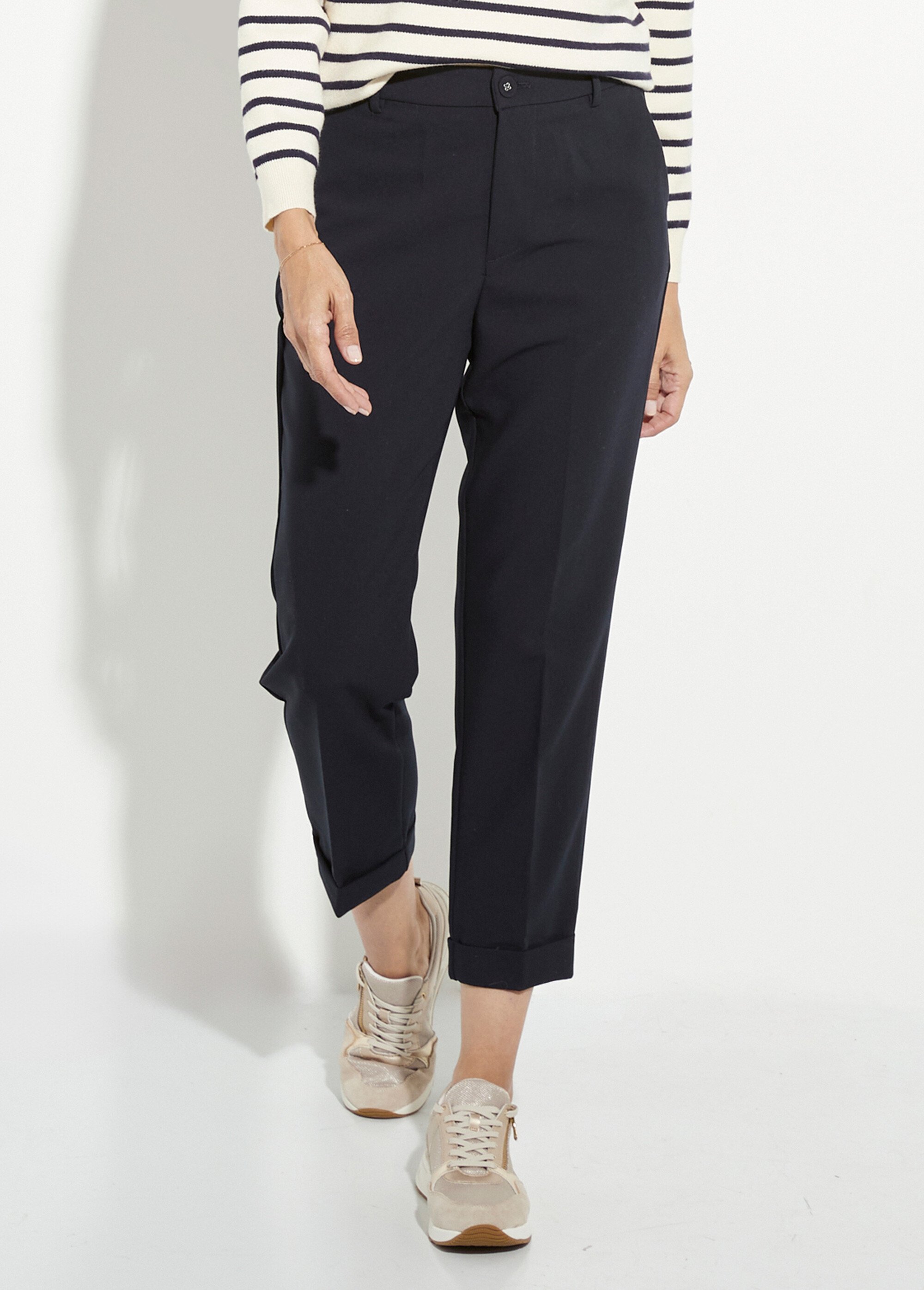 Pantalon cigarette à revers chic Femme Bleu OR-C2031 FA1