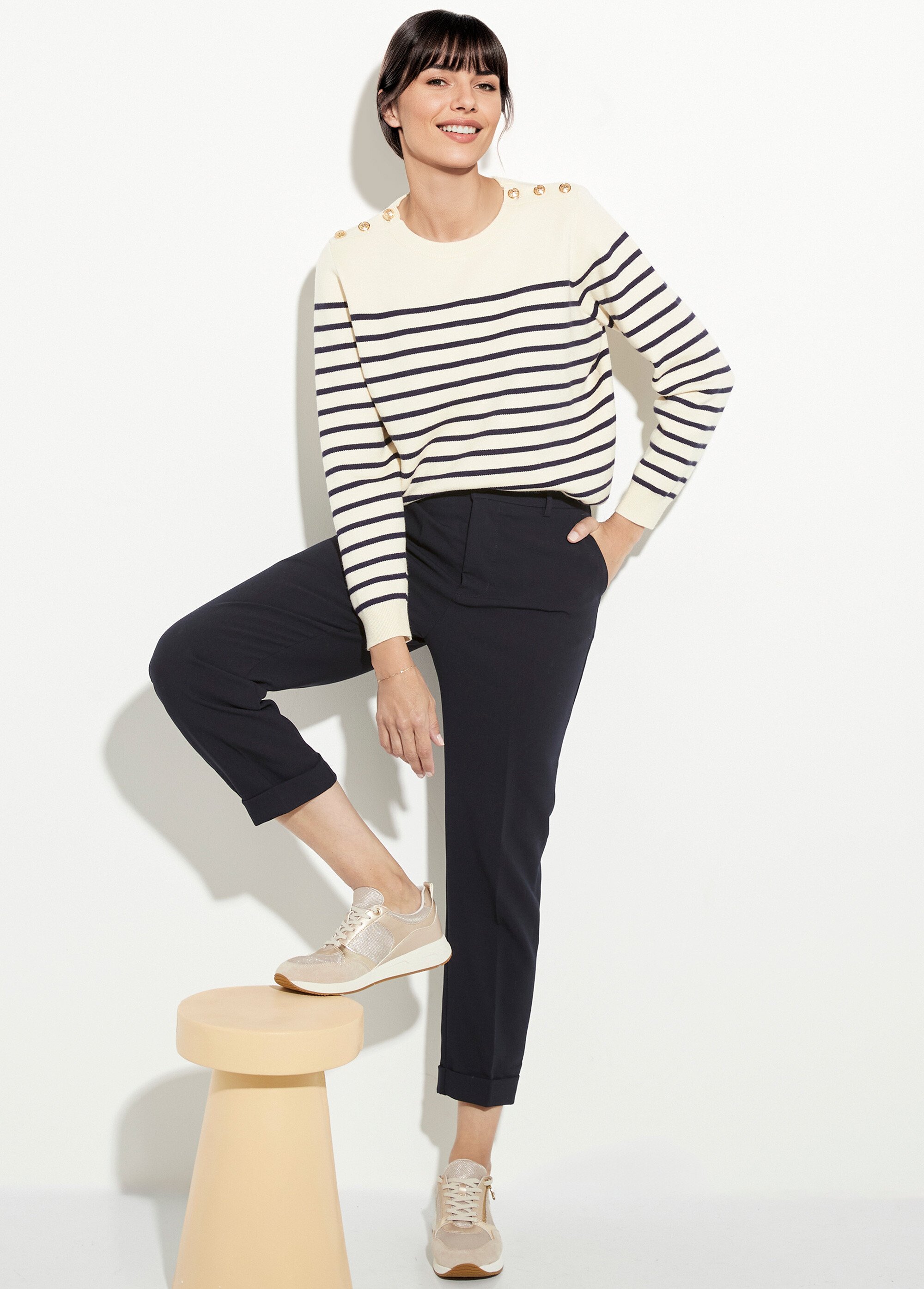 Pantalon cigarette à revers chic Femme Bleu OR-C2031 MV1