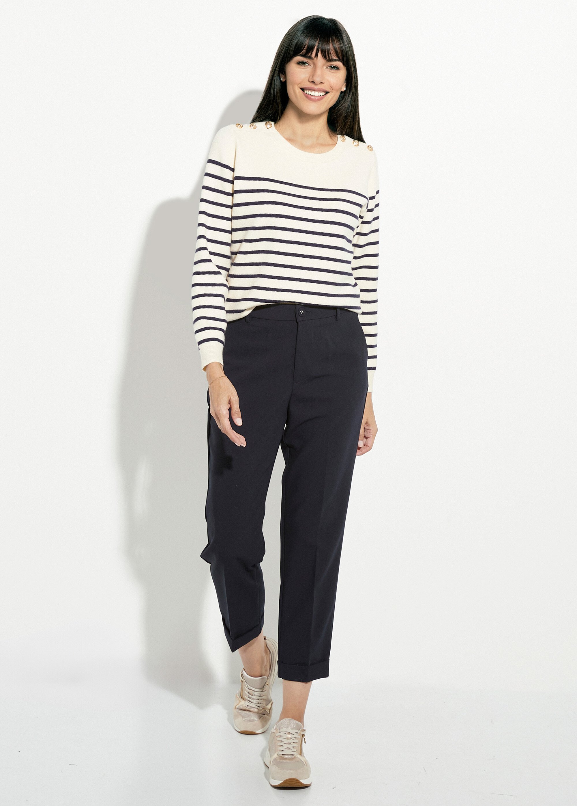 Pantalon cigarette à revers chic Femme Bleu OR-C2031 SF1