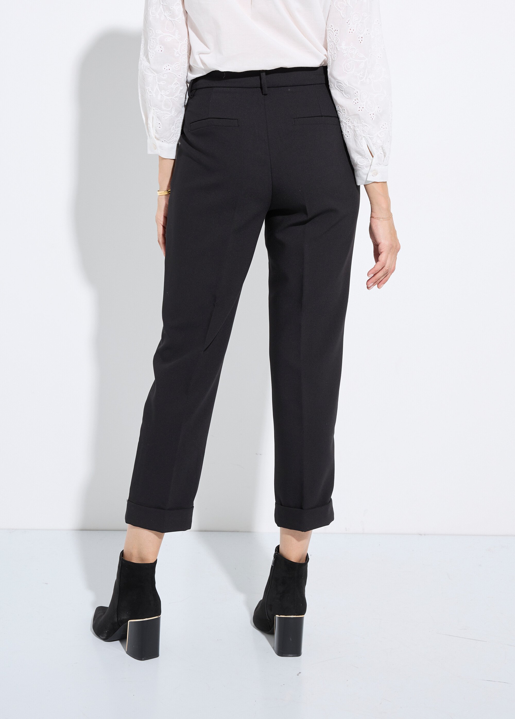 Pantalon cigarette à revers chic Femme Noir OR-C2031 DO1