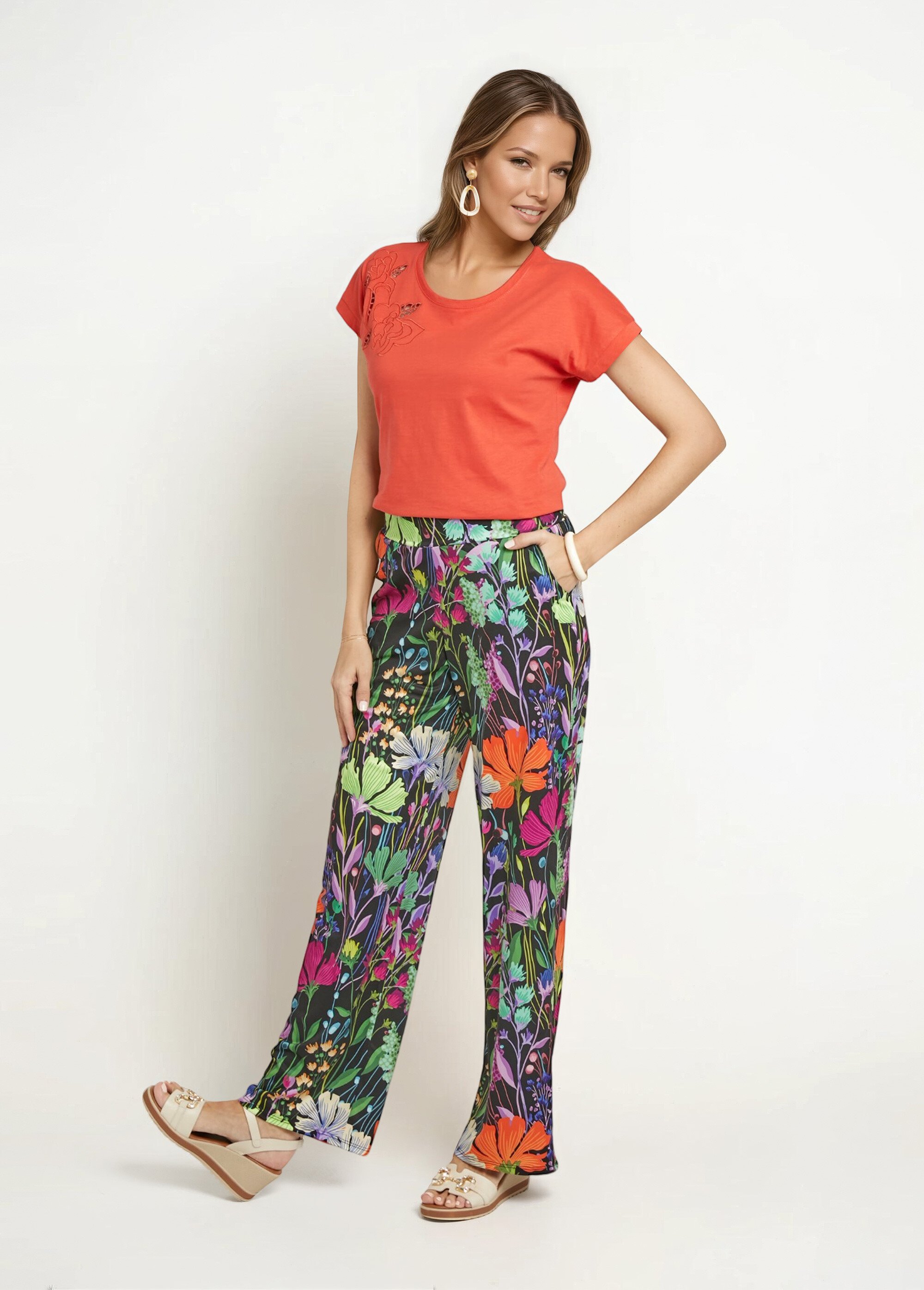 Pantalon Velours Fleurs Fille du 2 au 12 ans - Pantalon Manon