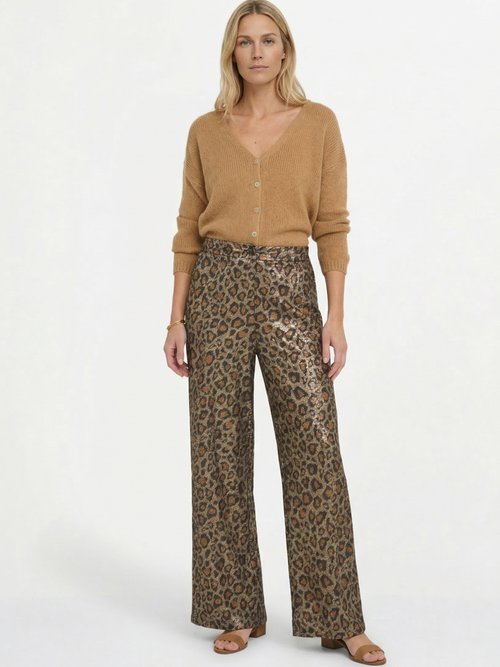 Pantalon large fluide imprimé léopard Femme Marron ANG-POLITY SI1