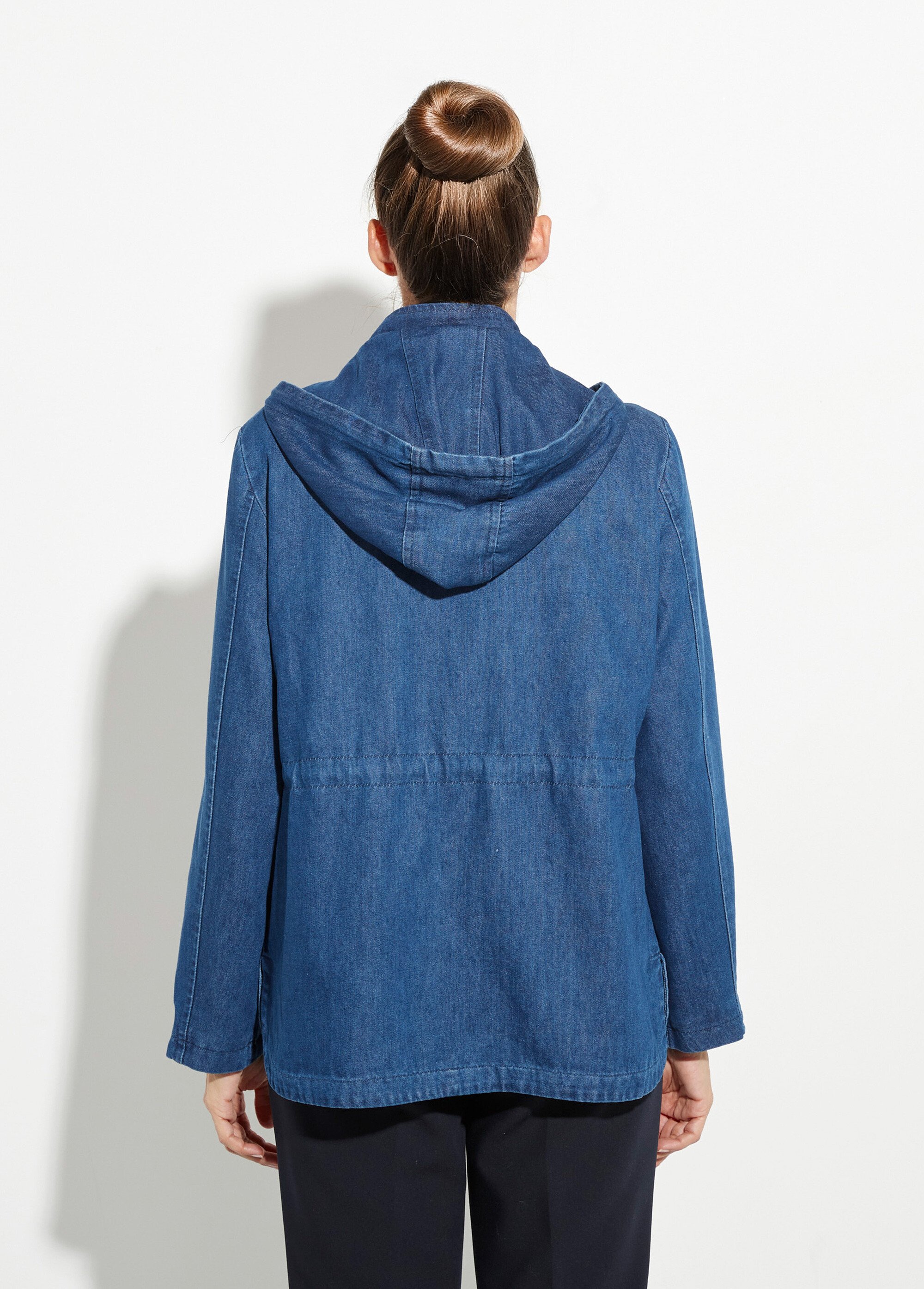 Parka en denim avec capuche amovible Femme Bleu CHE-H9901 DO1