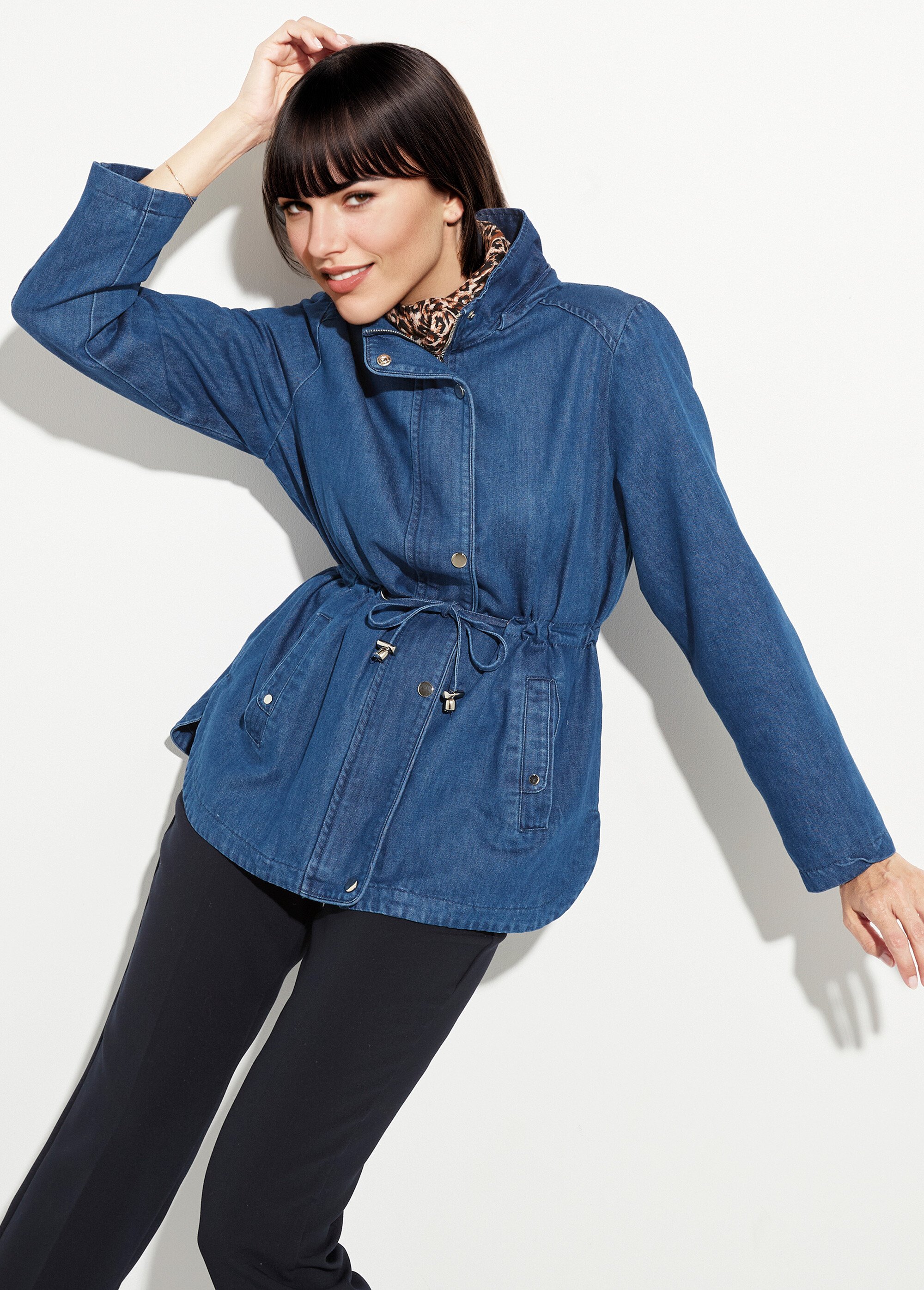 Parka en denim avec capuche amovible Femme Bleu CHE-H9901 MV1