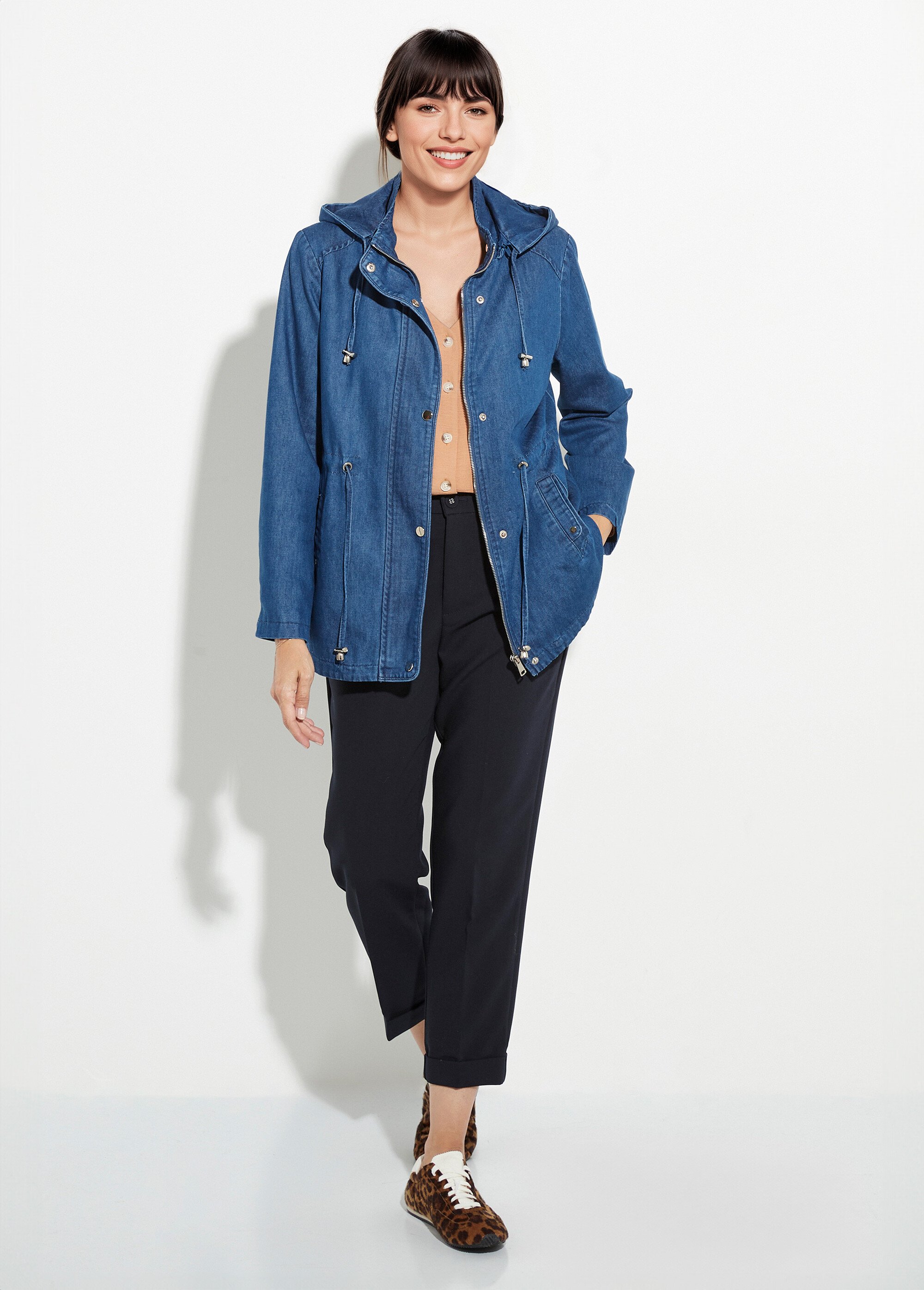 Parka en denim avec capuche amovible Femme Bleu CHE-H9901 SF1