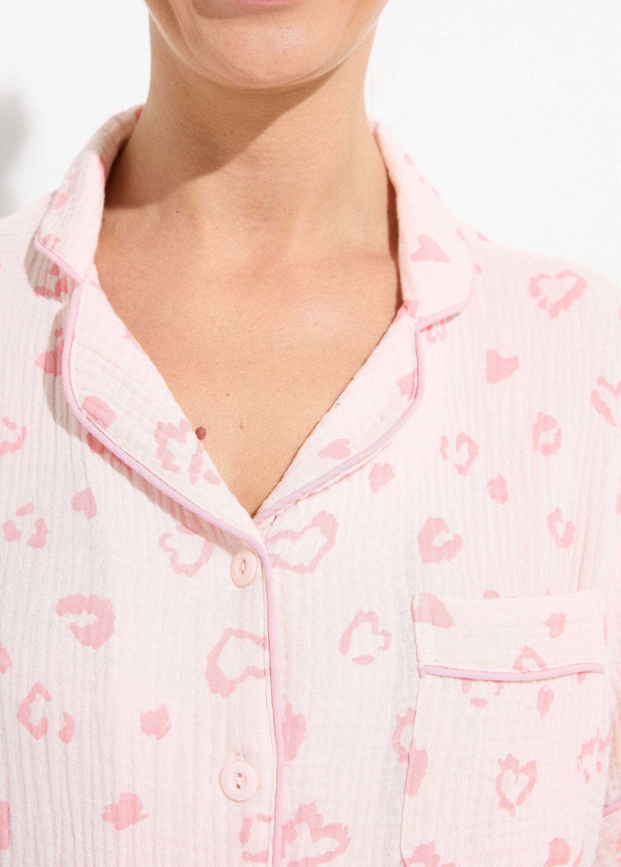 Pyjama boutonné gaze de coton imprimée Femme Rose SIMA DE1