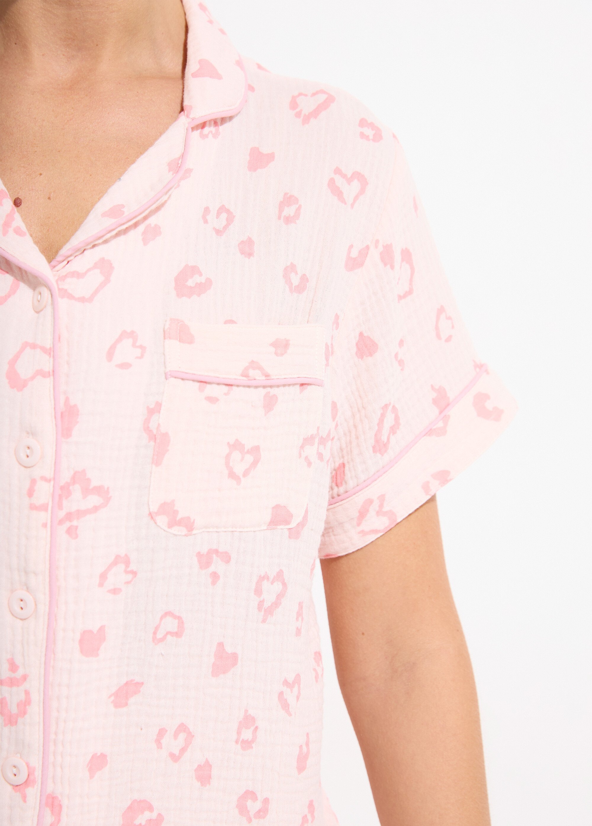 Pyjama boutonné gaze de coton imprimée Femme Rose SIMA DE2