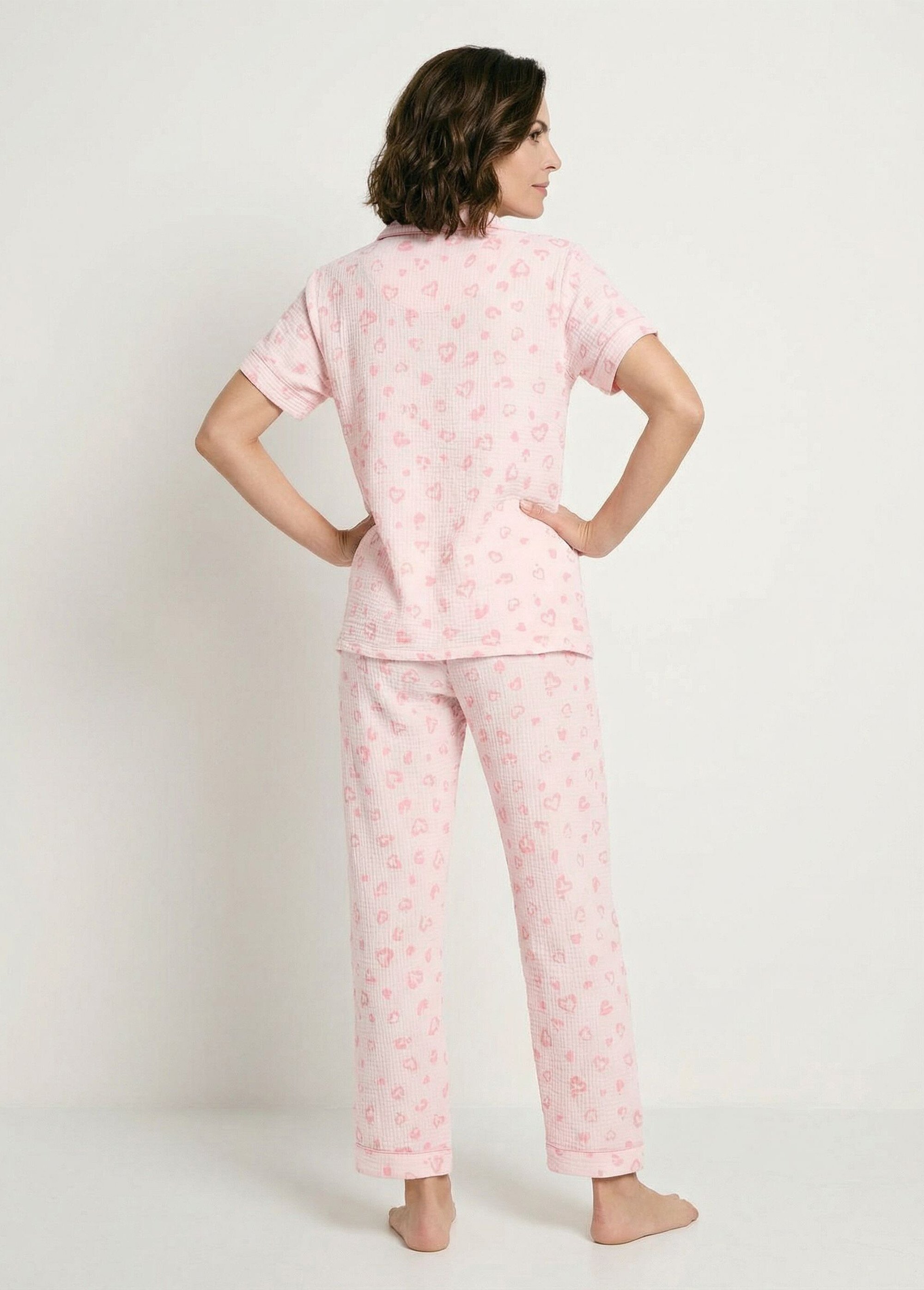 Pyjama boutonné gaze de coton imprimée Femme Rose SIMA DO1