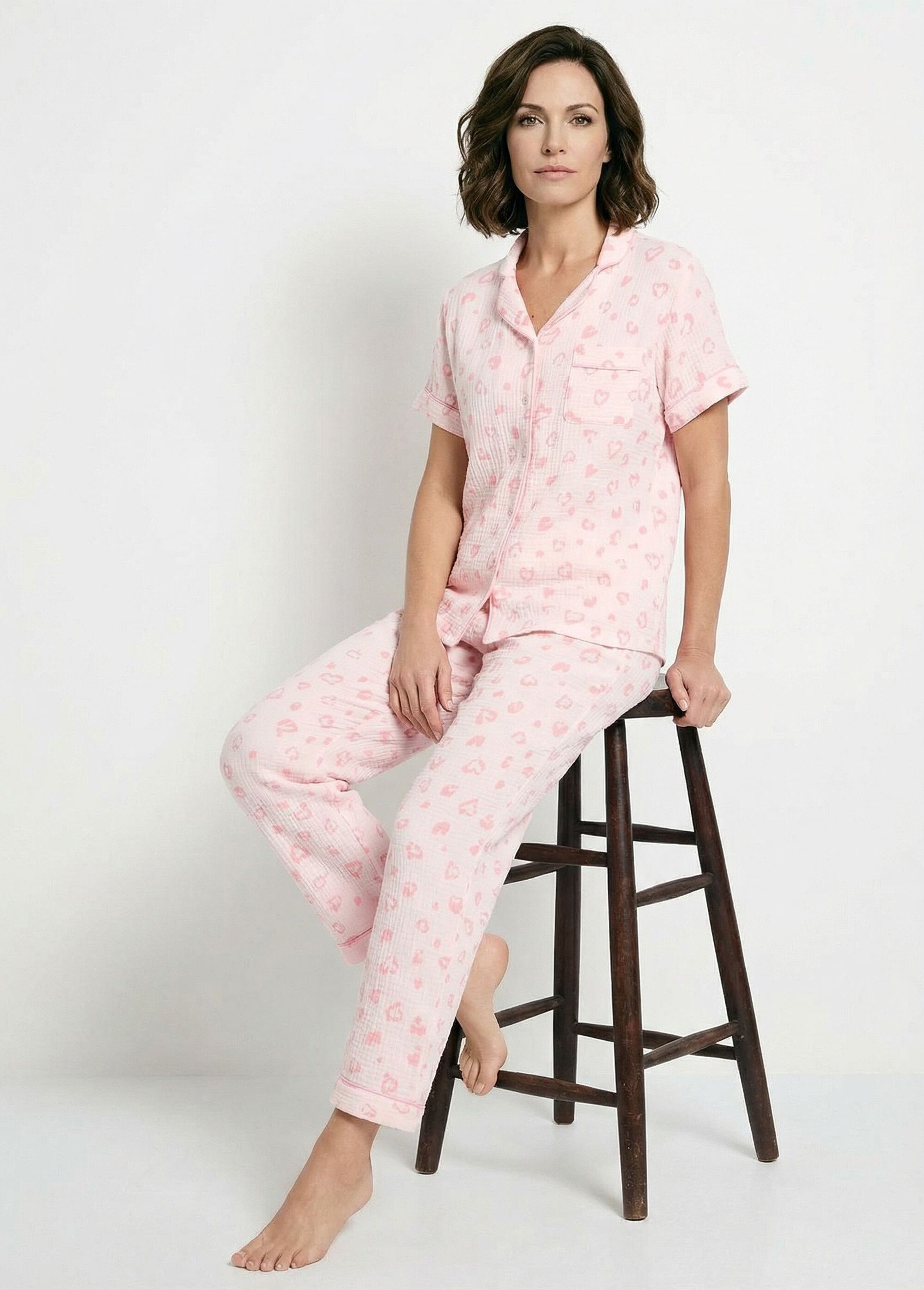 Pyjama boutonné gaze de coton imprimée