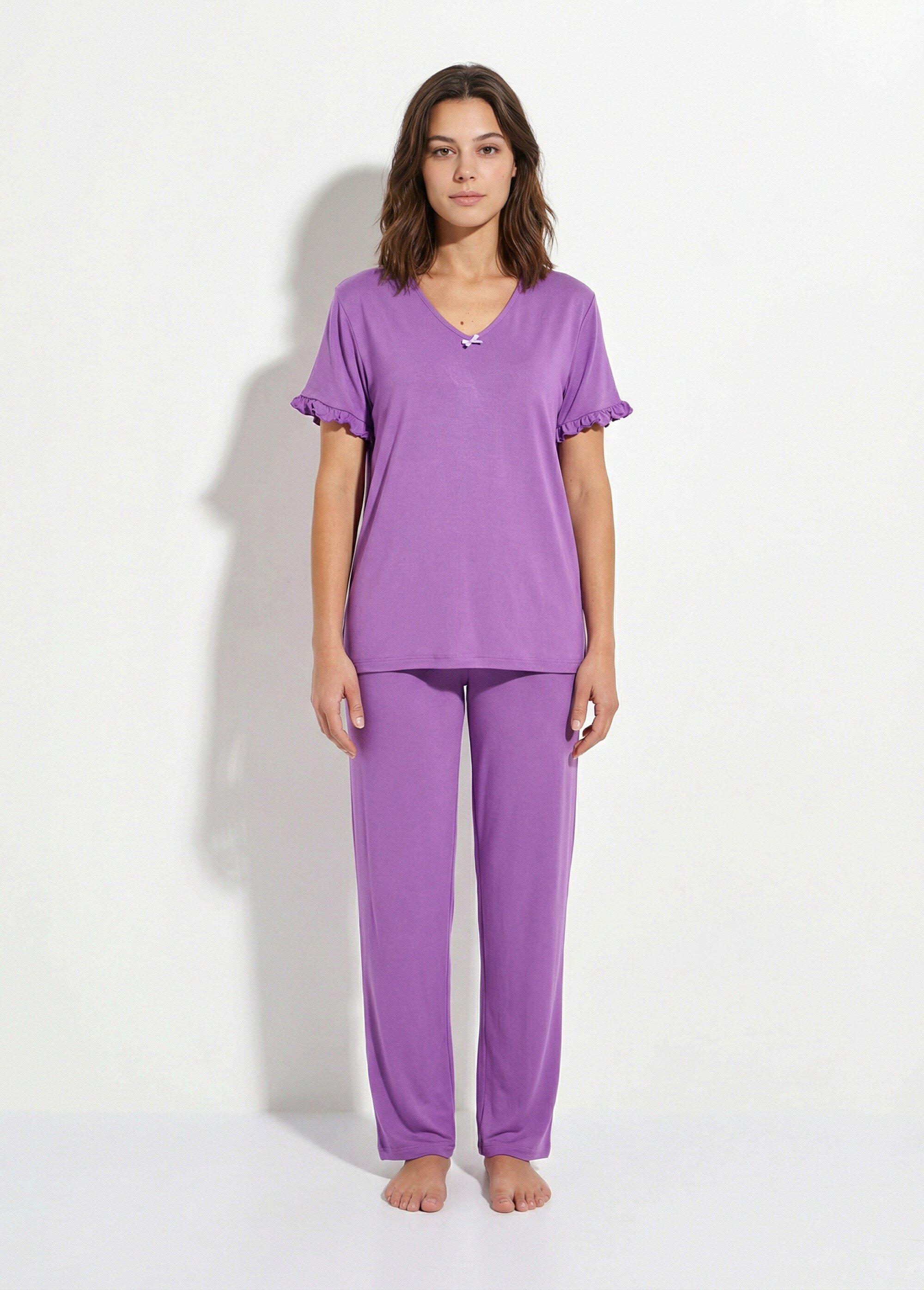 Pyjama fluide manches courtes pantalon large Femme Violet SERAIL FA1