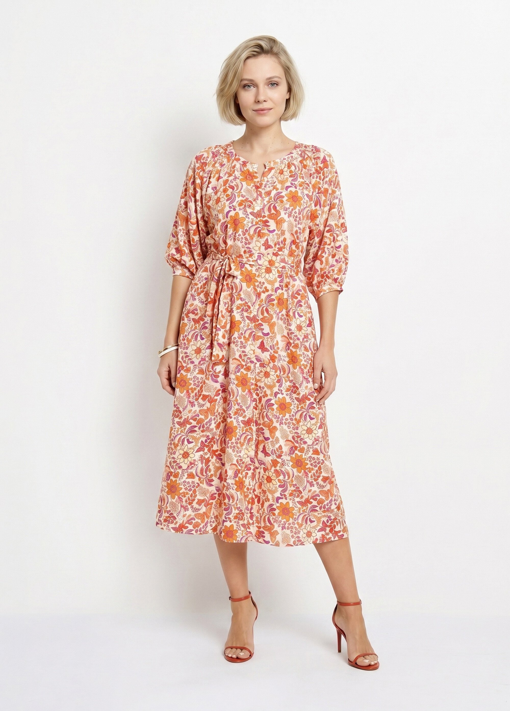 Robe longue boutonnée avec manches 3/4 Femme Orange ANG-MARCELIO FA1