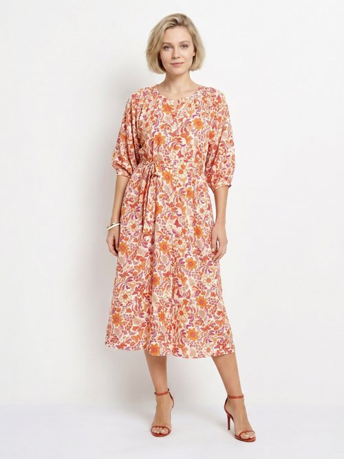 Robe longue boutonnée avec manches 3/4 Femme Orange ANG-MARCELIO FA1