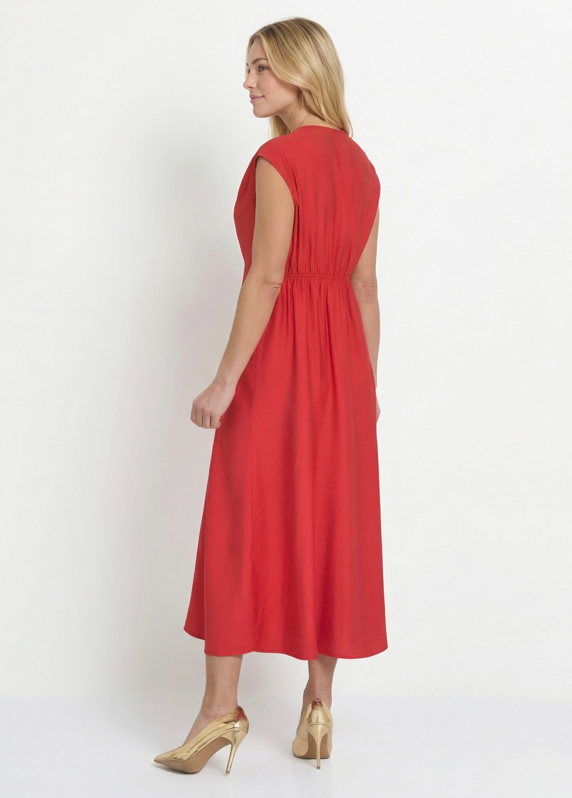 Robe Rouge Ark & Co Femme Taille S - Col V, Sans Manches, Taille Élastique