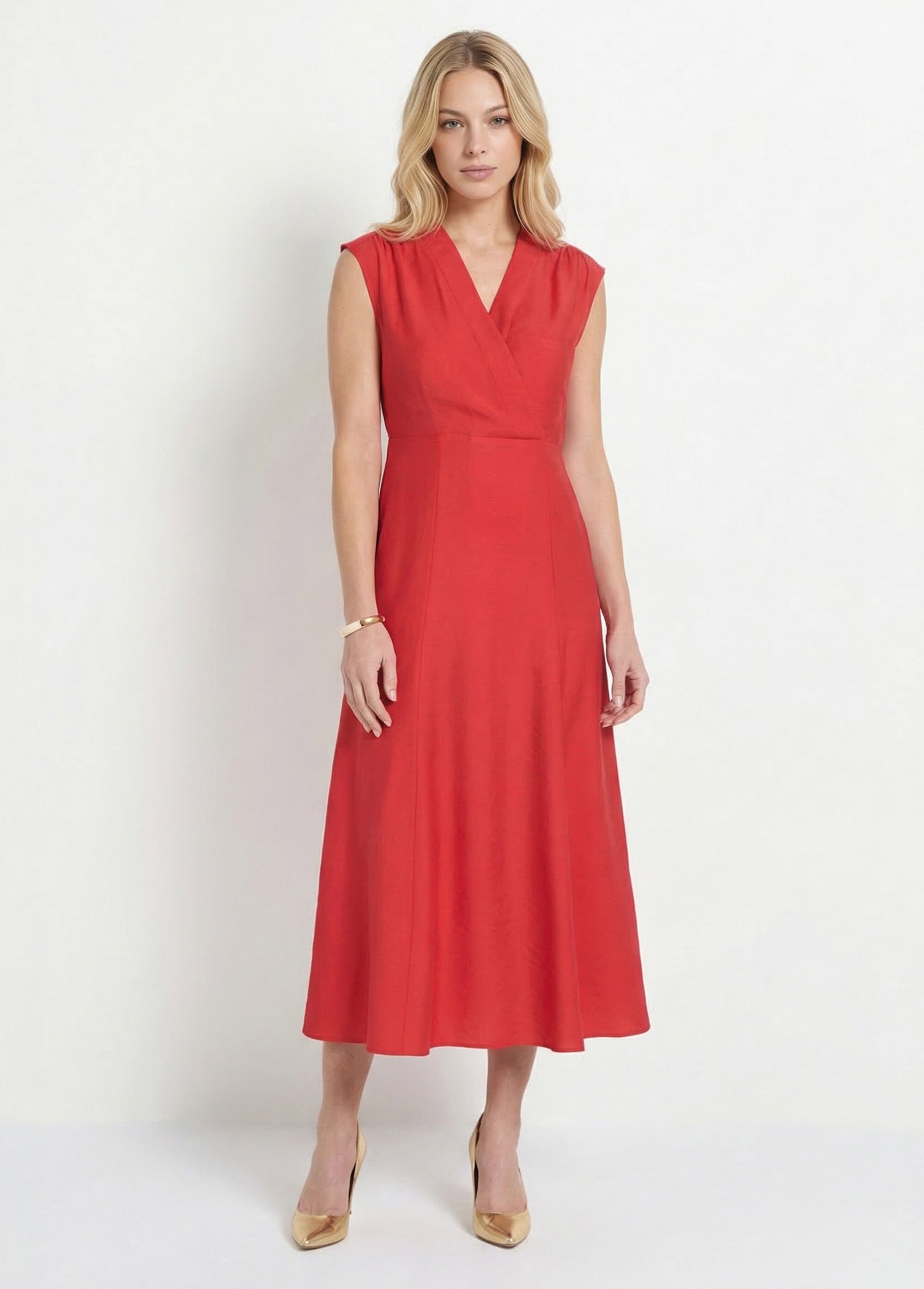 Robe longue sans manches décolleté cache-coeur Femme Rouge ANG-MONA FA1