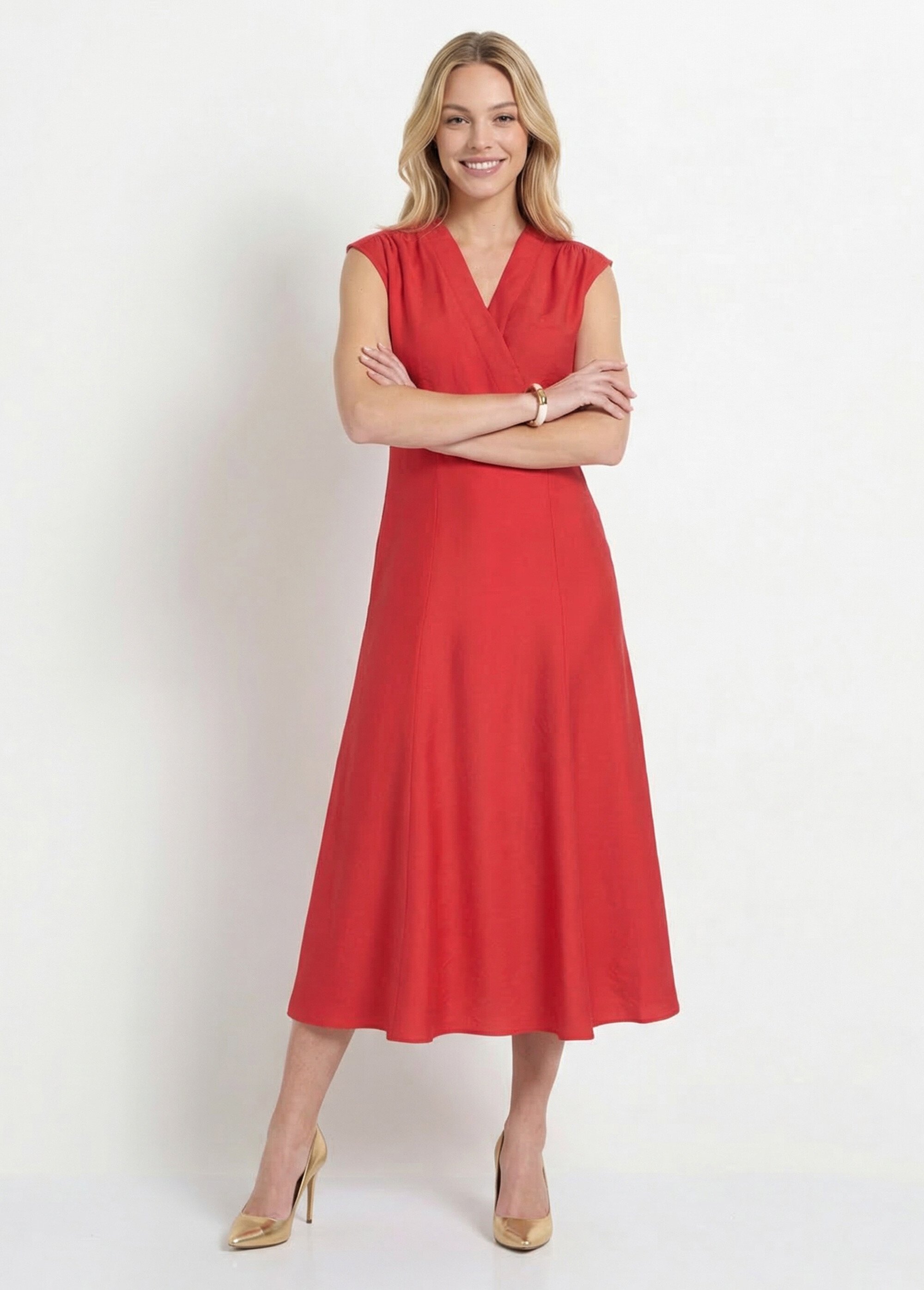 Robe longue sans manches décolleté cache-coeur Femme Rouge ANG-MONA MV1