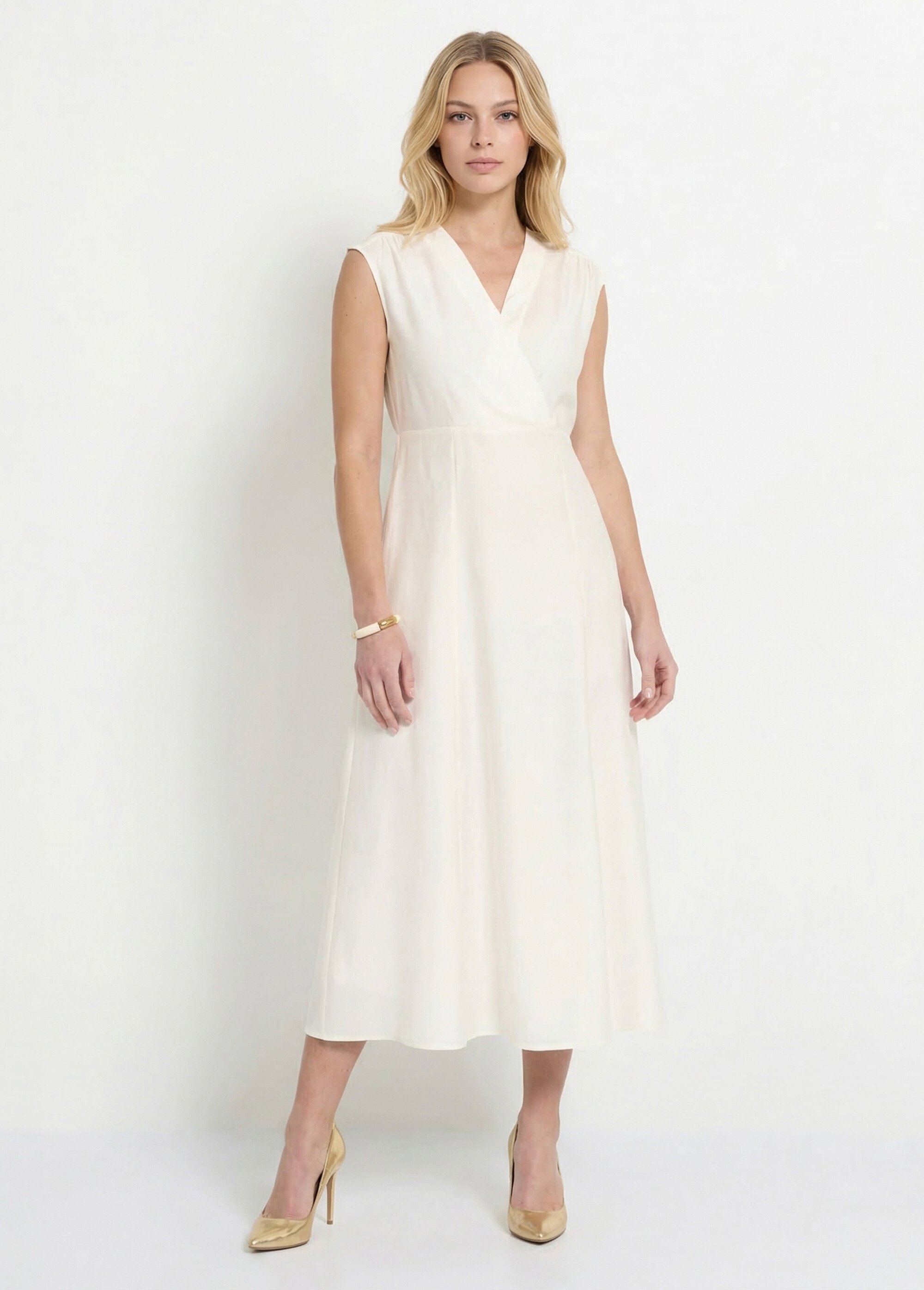 Robe longue sans manches décolleté cache-coeur Femme Blanc ANG-MONA FA1
