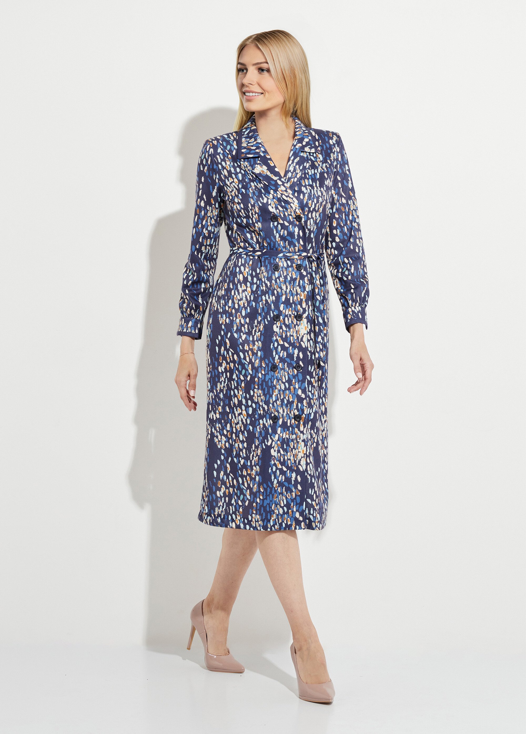 Robe mi longue col tailleur double boutonnage Femme Bleu HARLETTE FA1