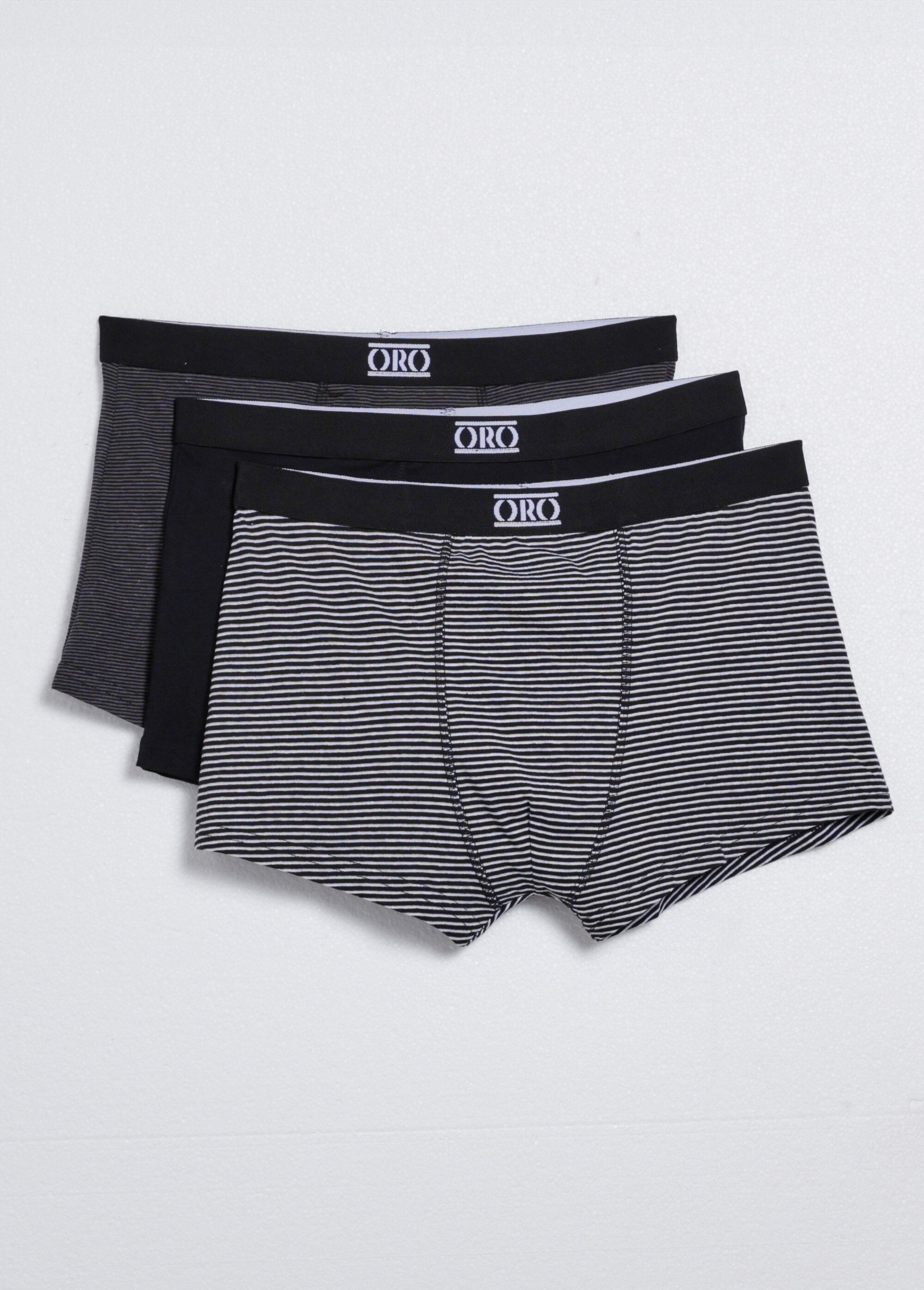 Boxers assortis unis et rayés en coton Homme Noir BEN30894513 FA1
