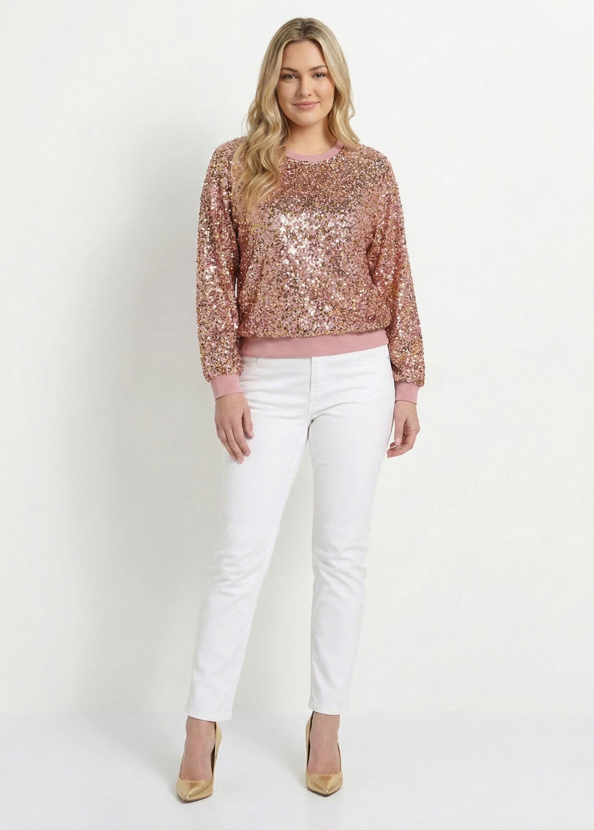 Sweat pailleté à sequins et col rond Rose ANG-AFLIRODO SI1