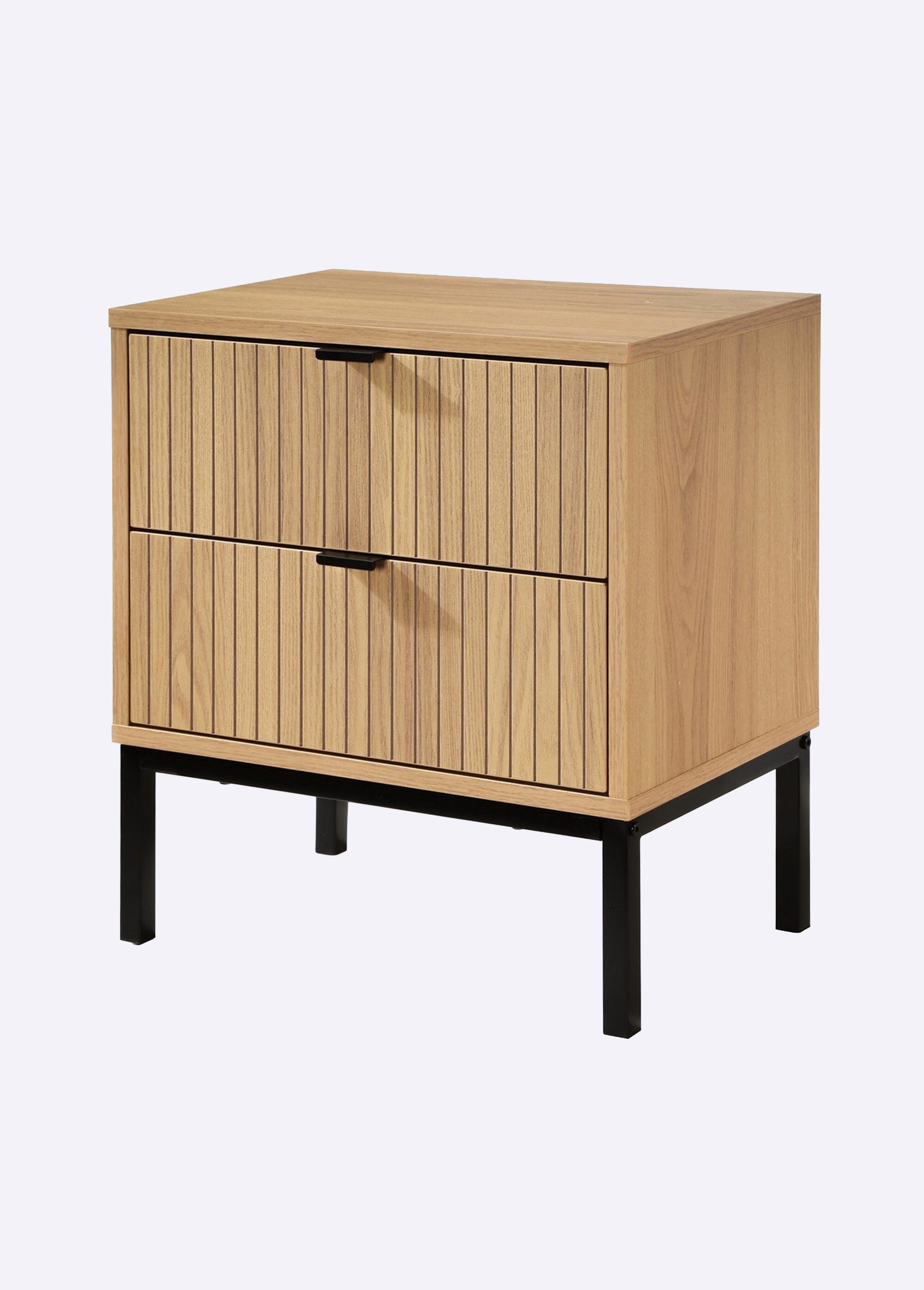 TARA Table chevet 2 tiroirs effet strié BEIGE CAL-13682133 DE1