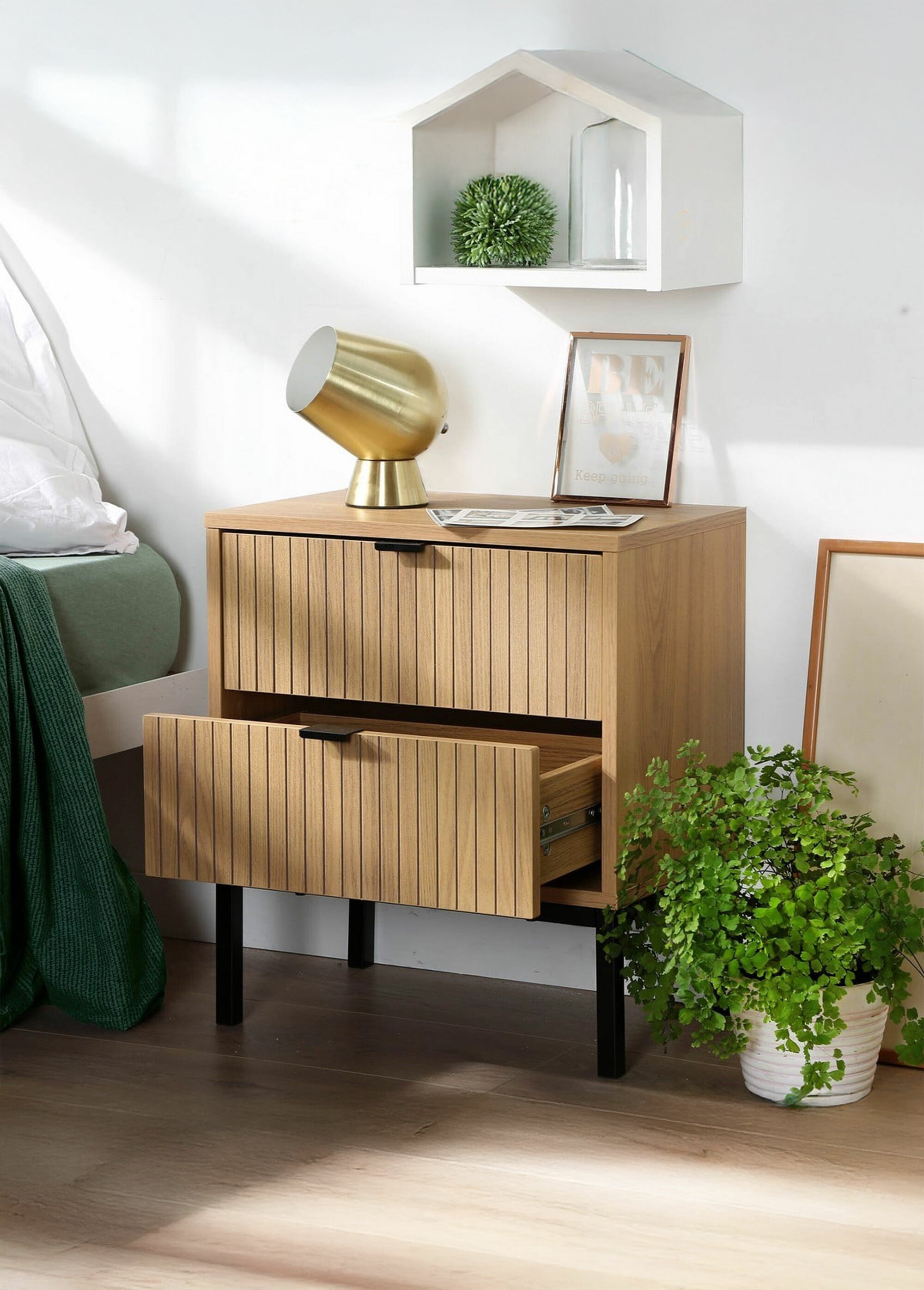 TARA Table chevet 2 tiroirs effet strié BEIGE CAL-13682133 SI1