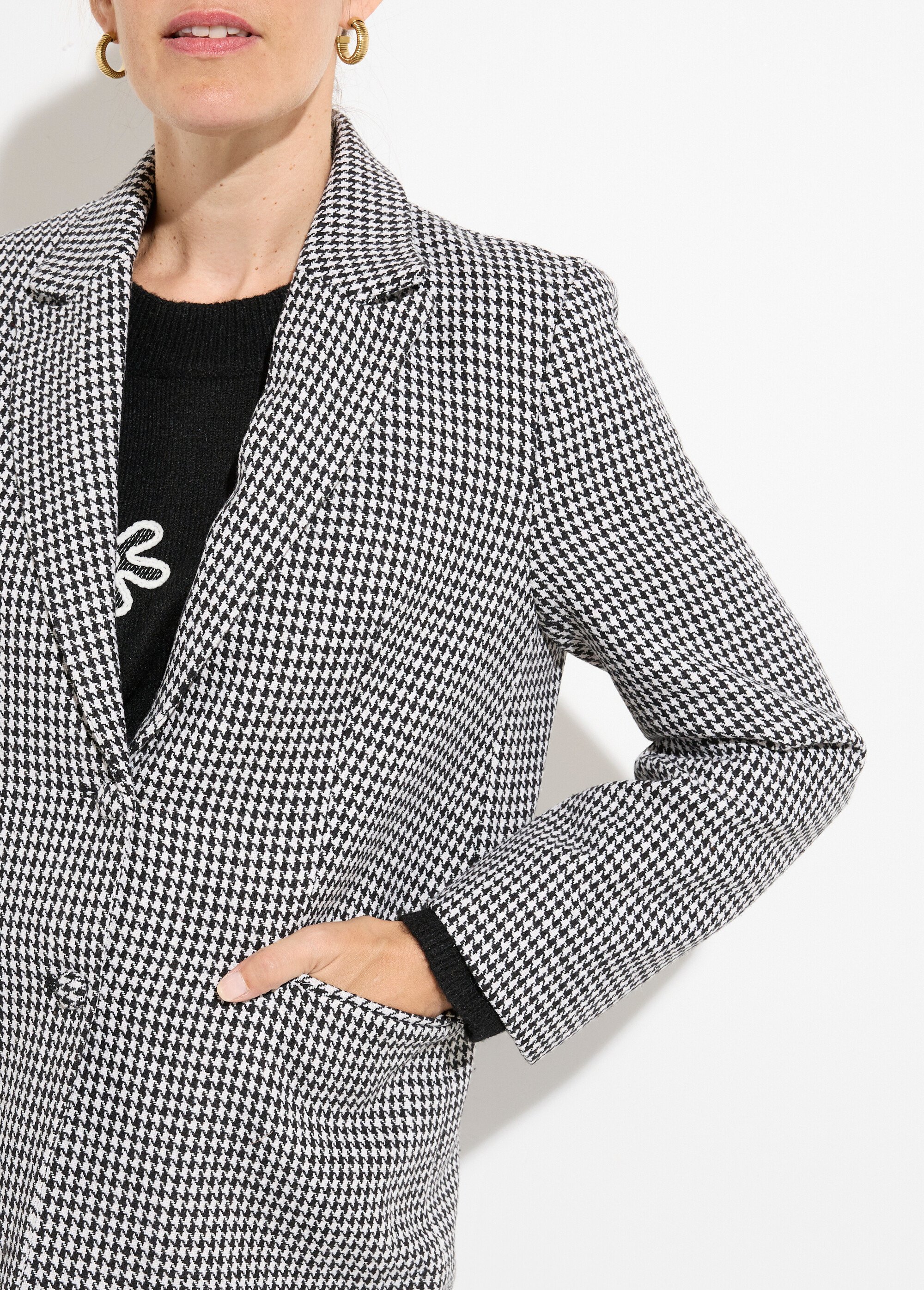 Veste jacquard pied de coq col tailleur Femme Noir UNK-3668 DE1
