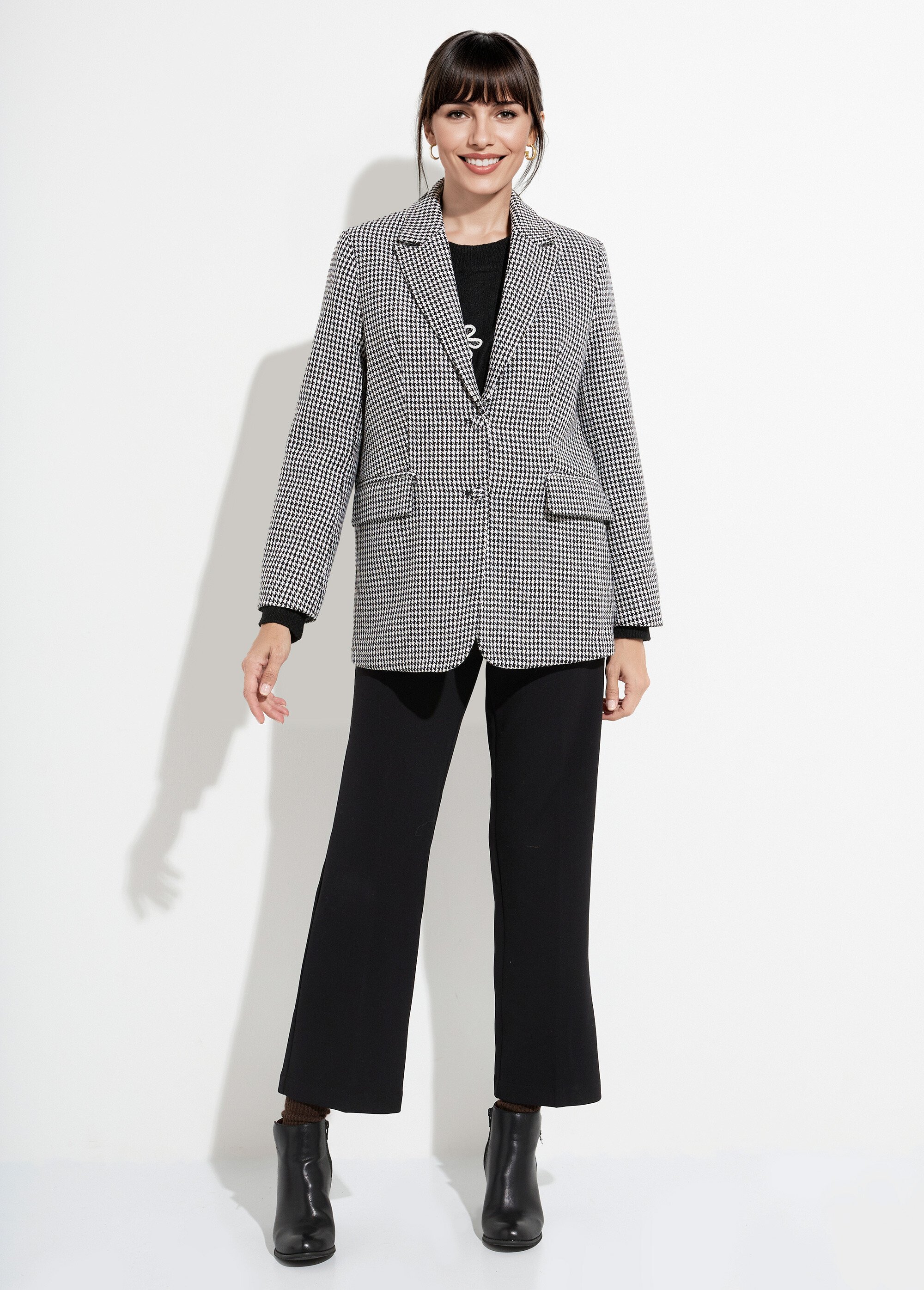 Veste jacquard pied de coq col tailleur Femme Noir UNK-3668 SF1