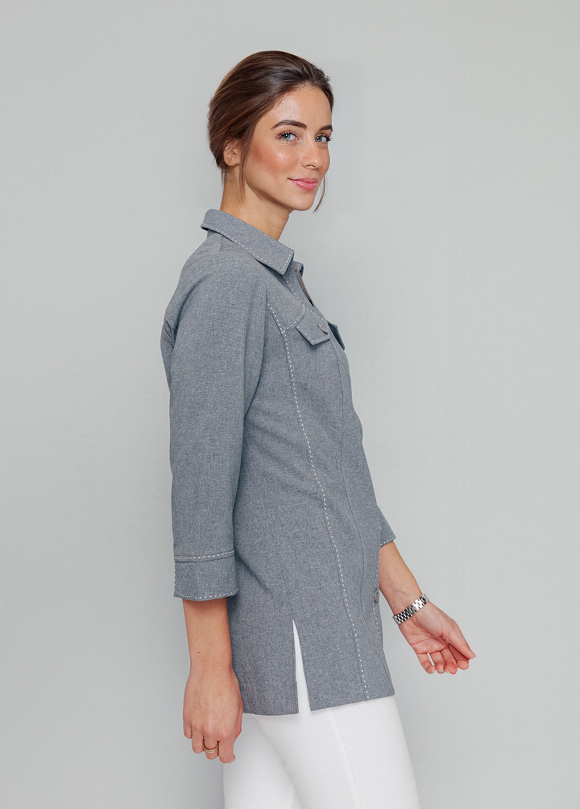 Veste longue boutonnée Femme Argenté TOSCANE DR1