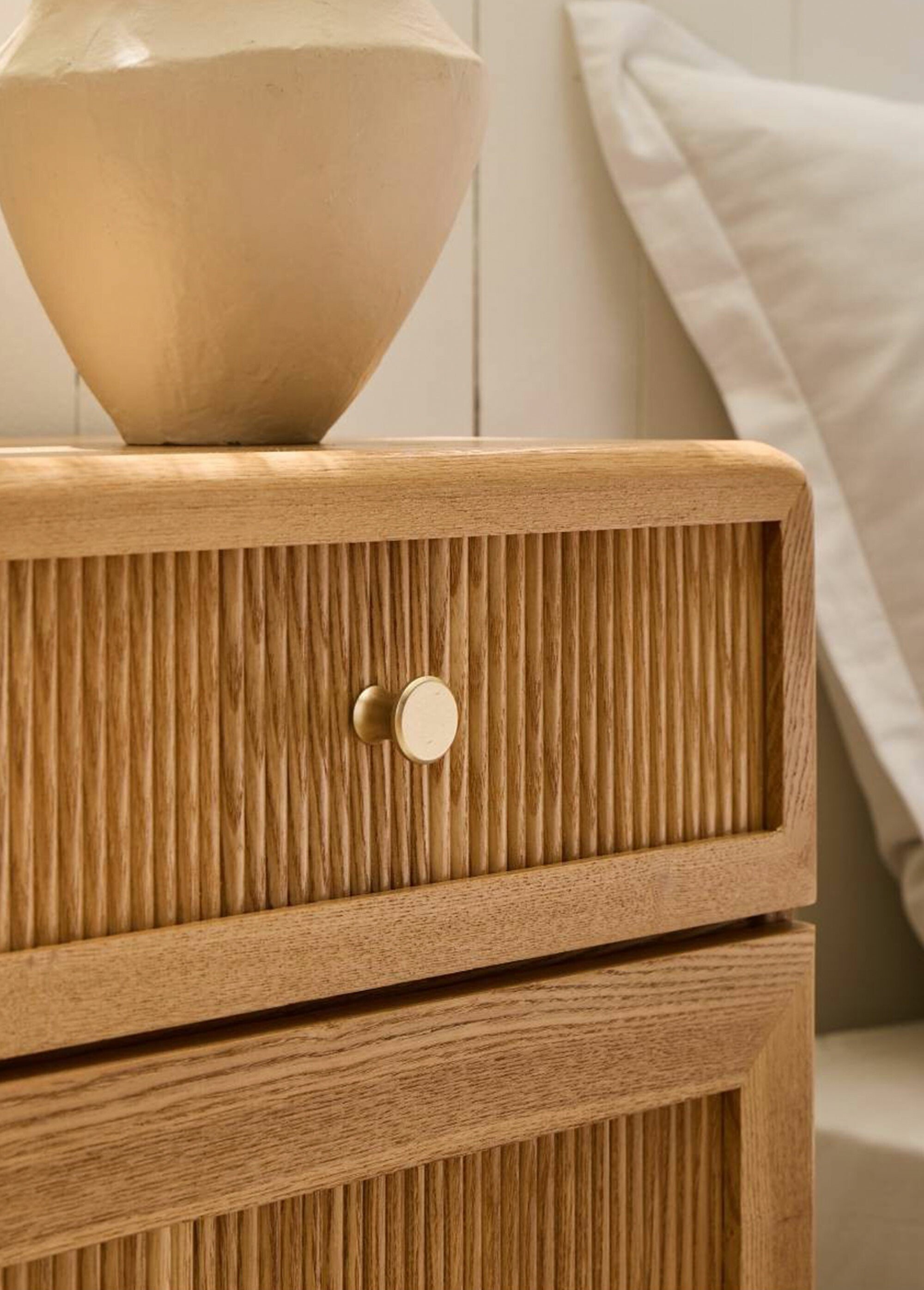 AVA Chevet porte + tiroir effet lamellé BEIGE CAL-14911133 DE1