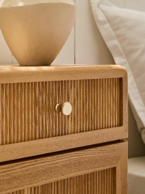 AVA Chevet porte + tiroir effet lamellé BEIGE CAL-14911133 DE1