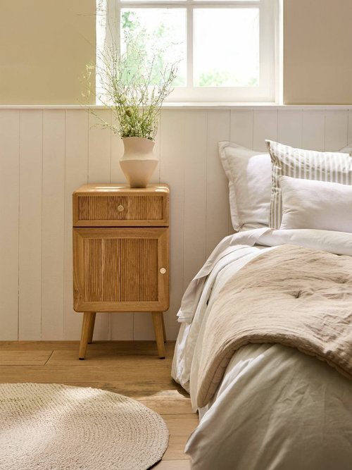 AVA Chevet porte + tiroir effet lamellé BEIGE CAL-14911133 SI1