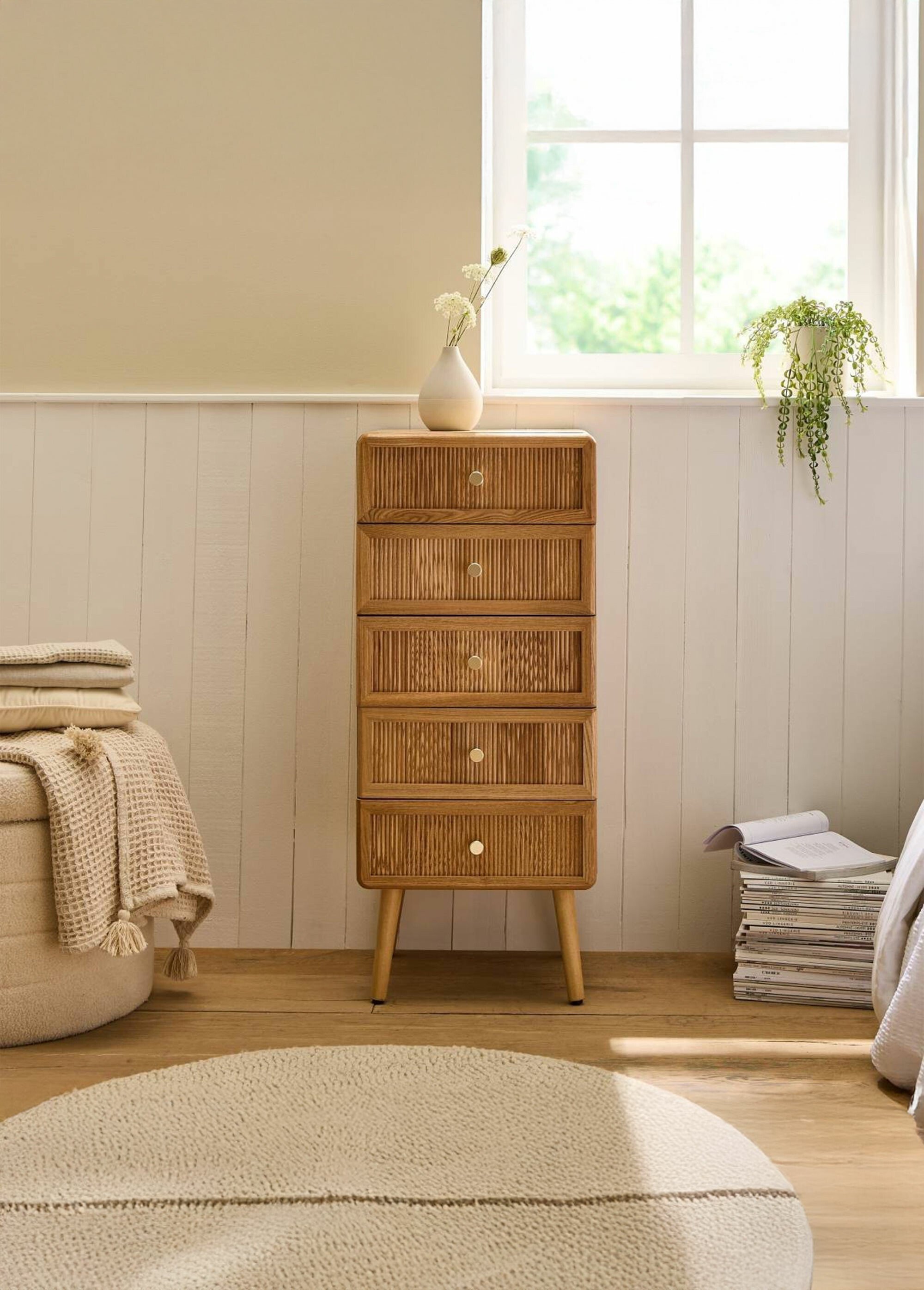 AVA Chiffonnier 5 tiroirs effet lamellé BEIGE CAL-14910133 SI1
