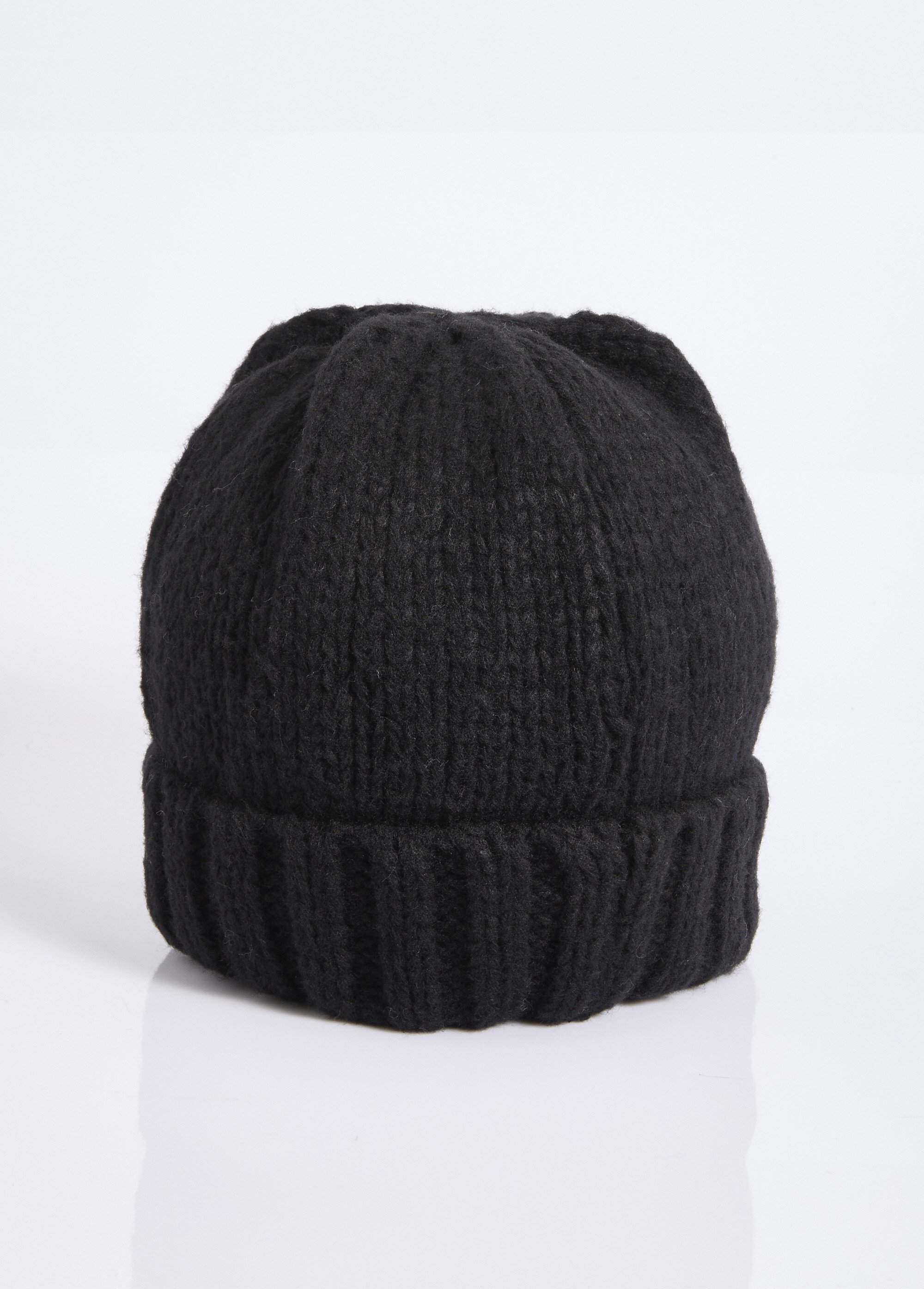 Bonnet pastel en maille cotelée à revers Femme Noir NES180LSHW2409 FA1