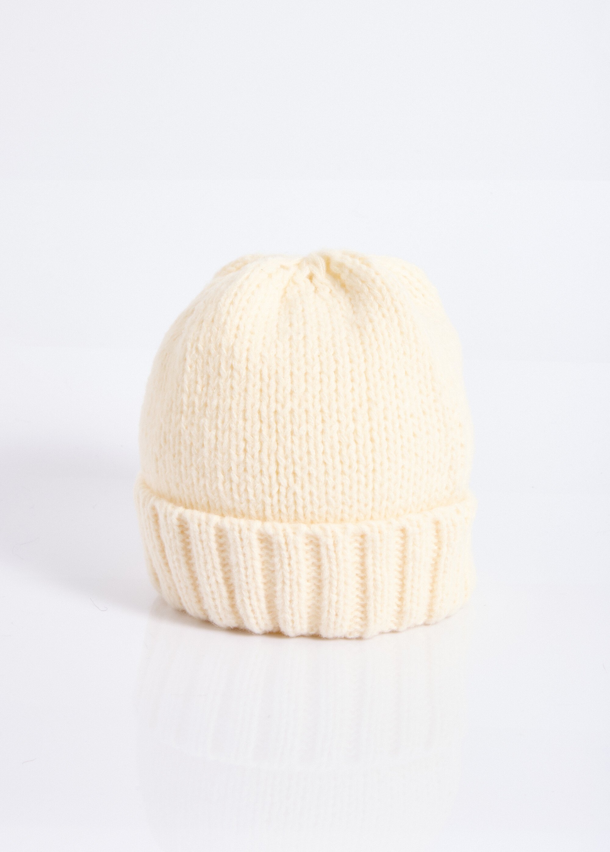 Bonnet pastel en maille cotelée à revers Femme Beige NES180LSHW2409 FA1