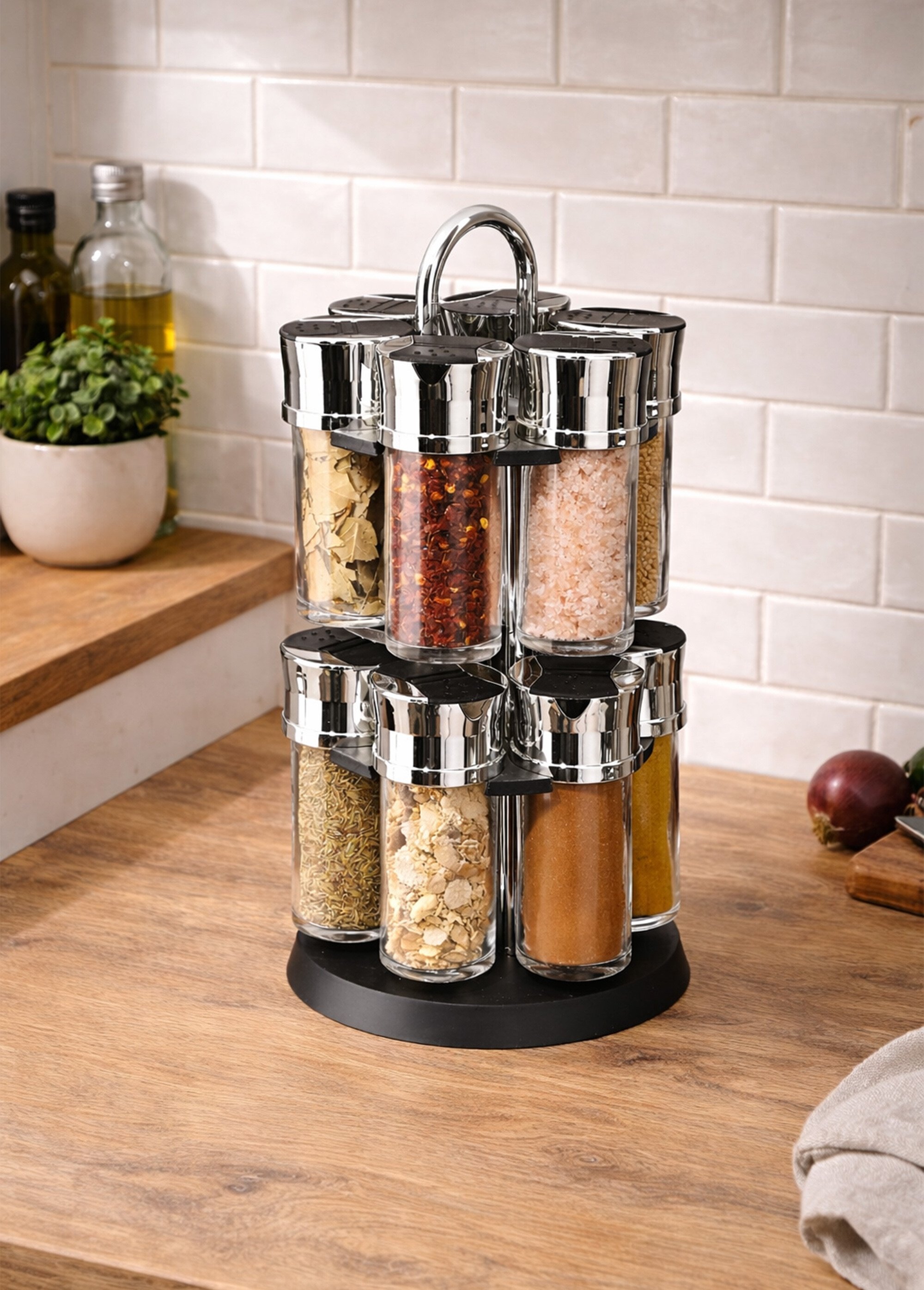 Carrousel chromé + 12 pots d'épices Gris JJA-135277 SI1